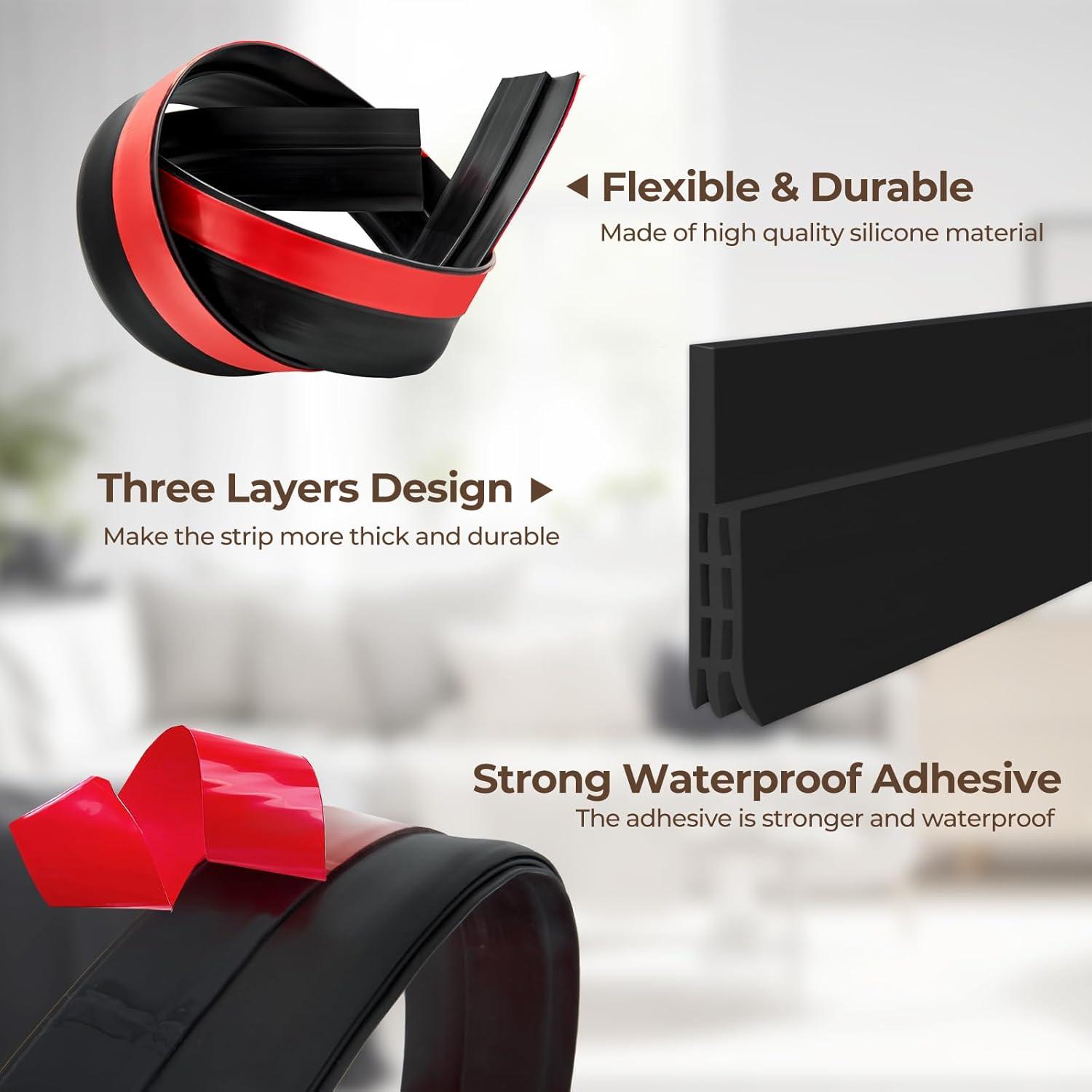 imageDoor Draft Stopper Under Door Sweep Ohuhu 2 Pack 37quot L x 145quotW Door Draft Blocker Weather Stripping for Exterior Interior Doors Door Seal Gap Filler Bottom Dust Noise Insulation Draft GuardBlack