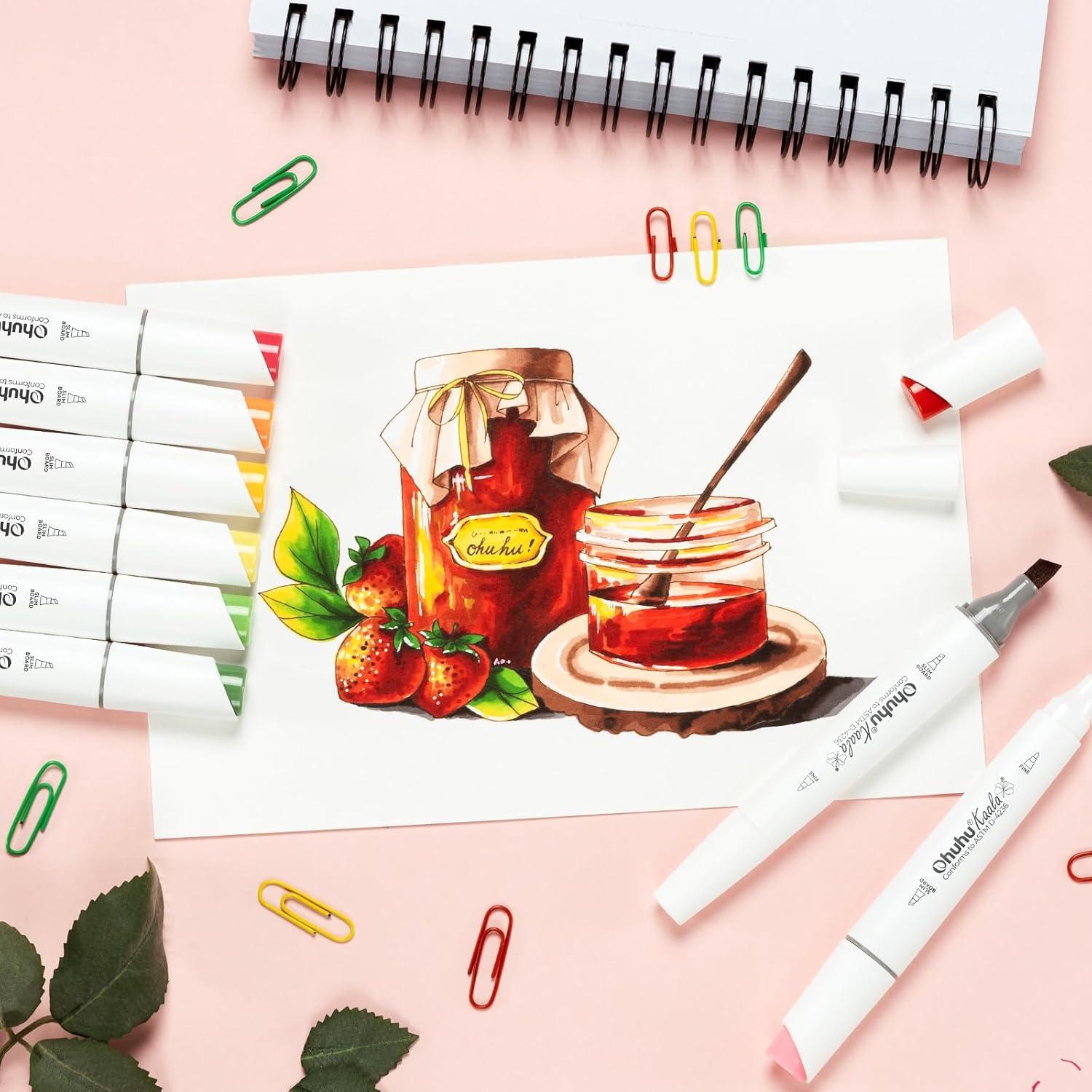imageOhuhu Alcohol Markers  Double Tipped Art Marker Set for Artists Adult Coloring  Alcoholbased Refillable Ink  24 Basic Colors  Slim Broad ampamp Fine Dual Tips  Kaala Markers Pen Gift