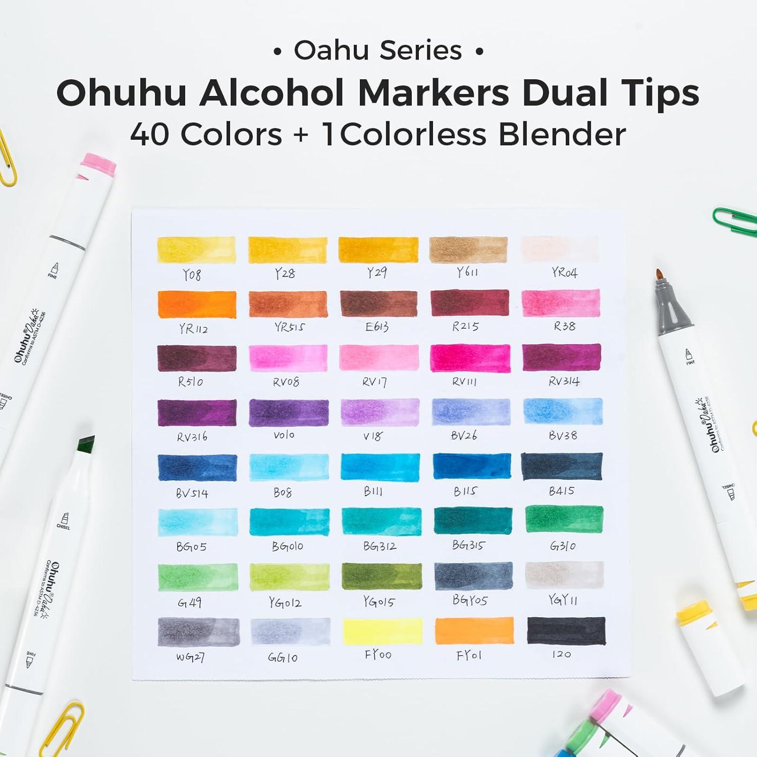 imageOhuhu Alcohol Markers  Double Tipped Art Marker Set for Artists Adults Coloring Illustration  Alcoholbased Refillable Ink  40 Colors  Chisel ampamp Fine Dual Tips  Oahu of Ohuhu Markers