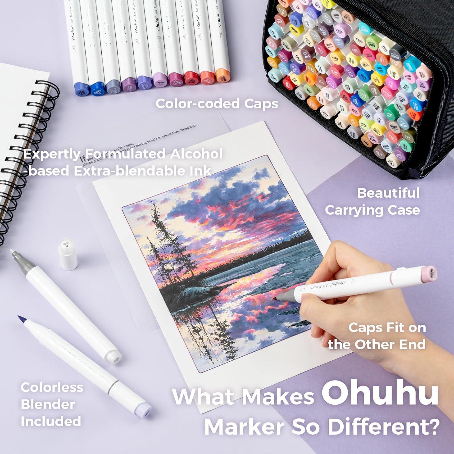 imageOhuhu Alcohol Markers Brush Tip 104color Double Tipped Alcohol Based Art Marker Set for Artists Adults Coloring Illustration Honolulu B of Ohuhu Markers Dual Tip Brush ampamp Fine Refillable