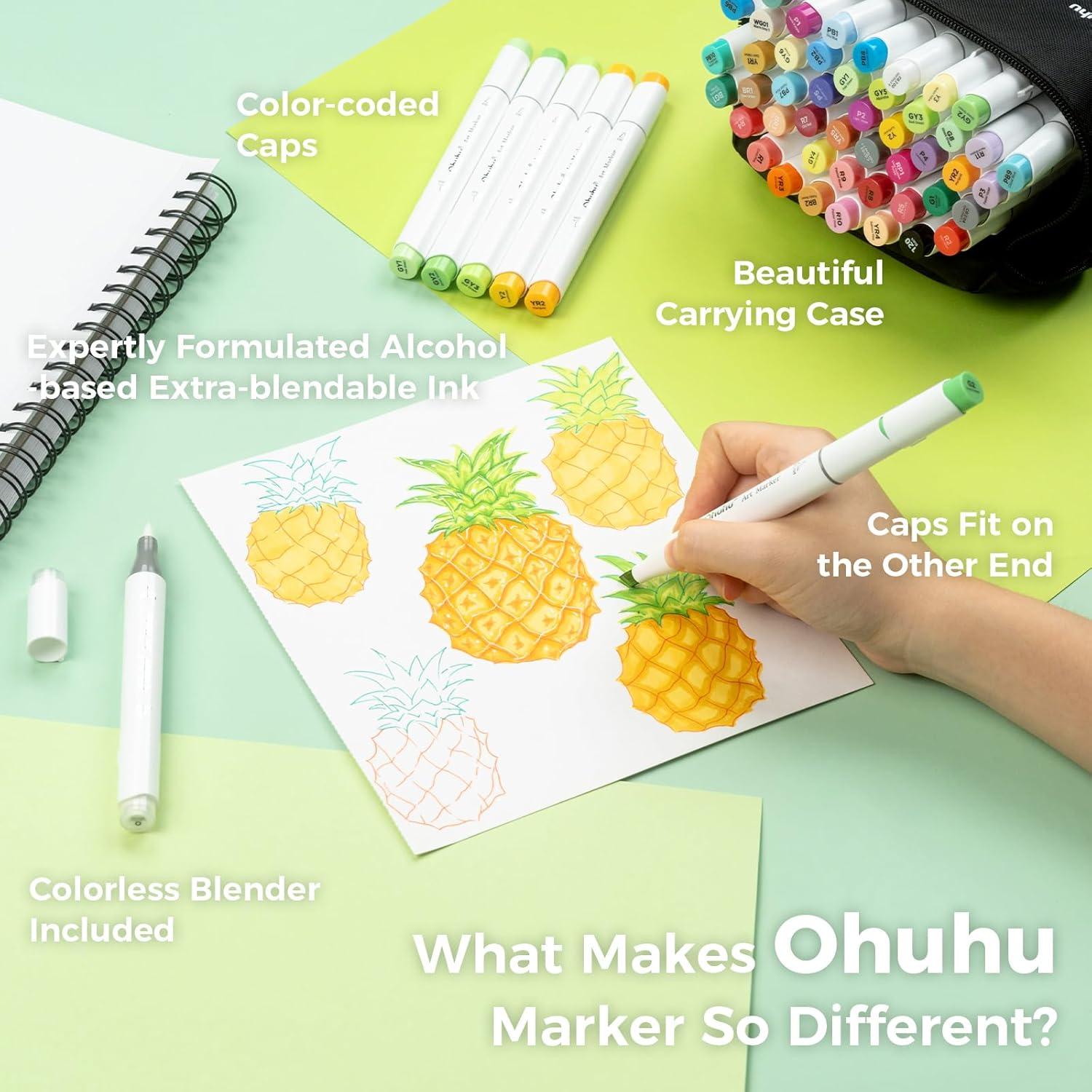 imageOhuhu Alcohol Markers Brush Tip Double Tipped Art Marker Set for Artist Adults Coloring Illustration 48 Colors Brush ampamp Fine Honolulu B RefillableChisel  Brush