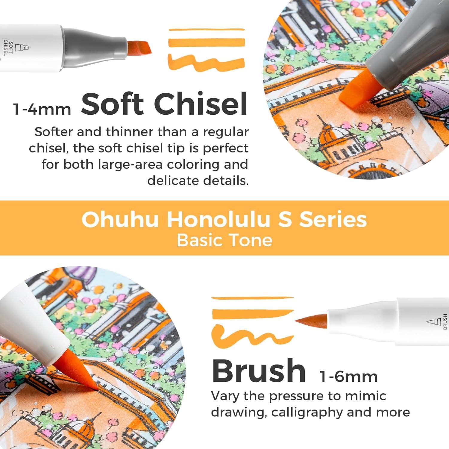 imageOhuhu Alcohol Markers Brush Tip Double Tipped Art Marker Set for Artist Adults Coloring Illustration 48 Colors Brush ampamp Fine Honolulu B RefillableBrush Soft Chisel