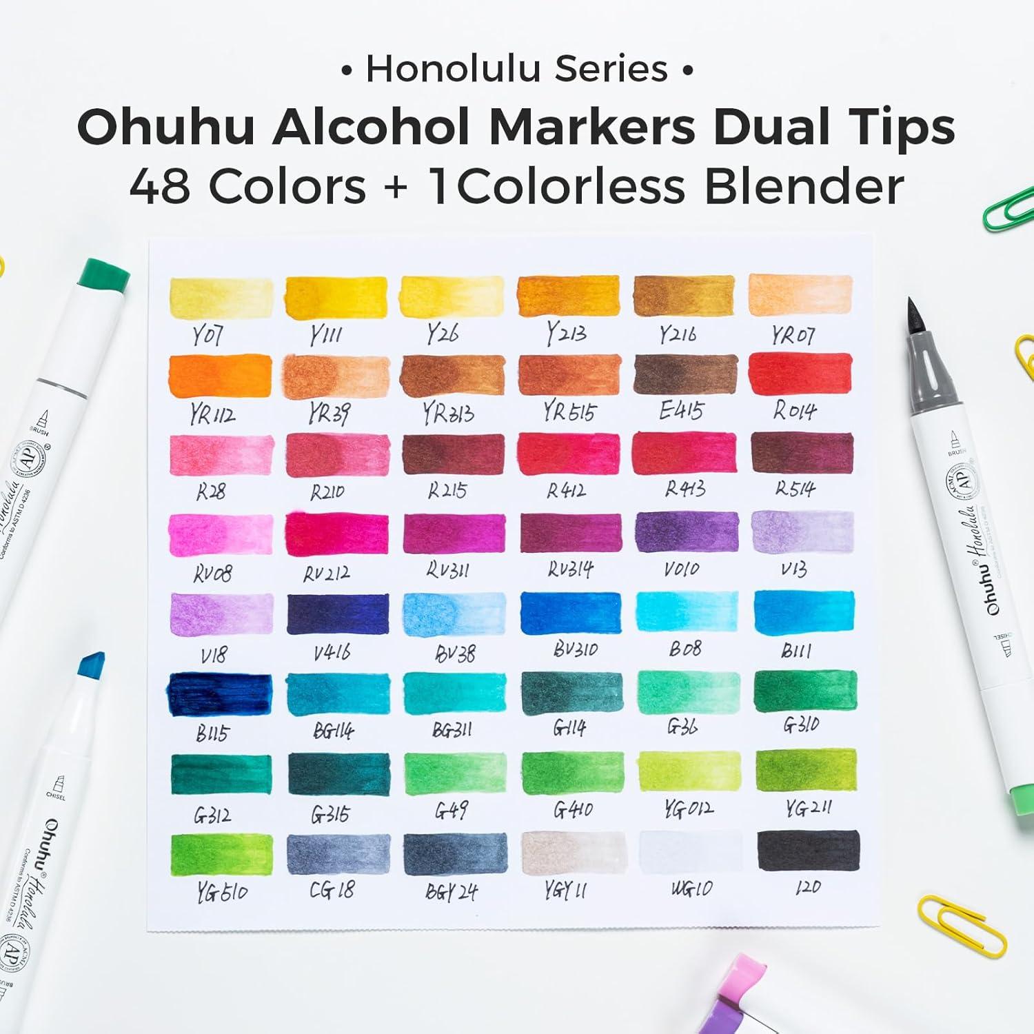 imageOhuhu Alcohol Markers Brush Tip Double Tipped Art Marker Set for Artist Adults Coloring Illustration 48 Colors Brush ampamp Fine Honolulu B RefillableChisel  Brush