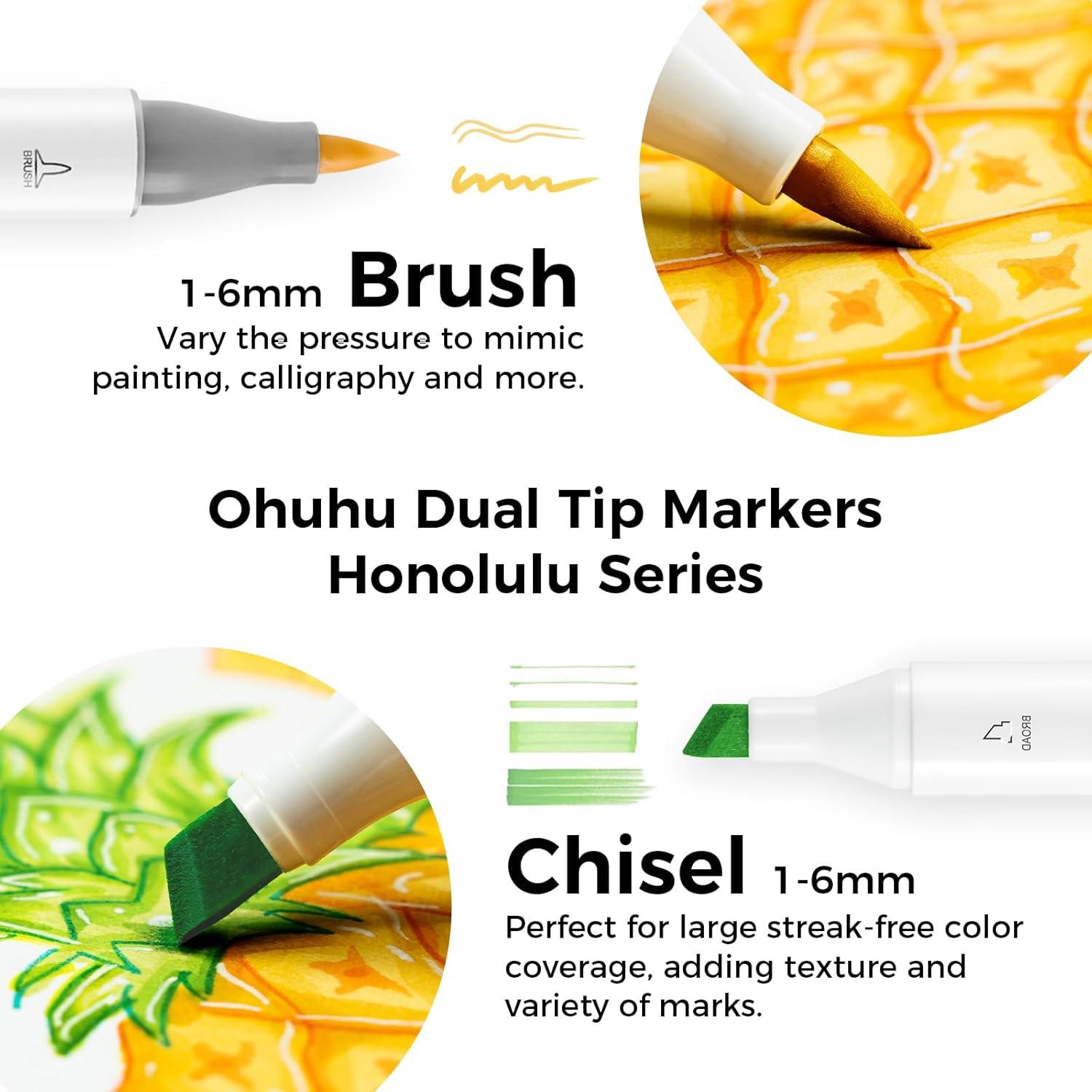 imageOhuhu Alcohol Markers Brush Tip Double Tipped Art Marker Set for Artist Adults Coloring Illustration 48 Colors Brush ampamp Fine Honolulu B RefillableChisel  Brush