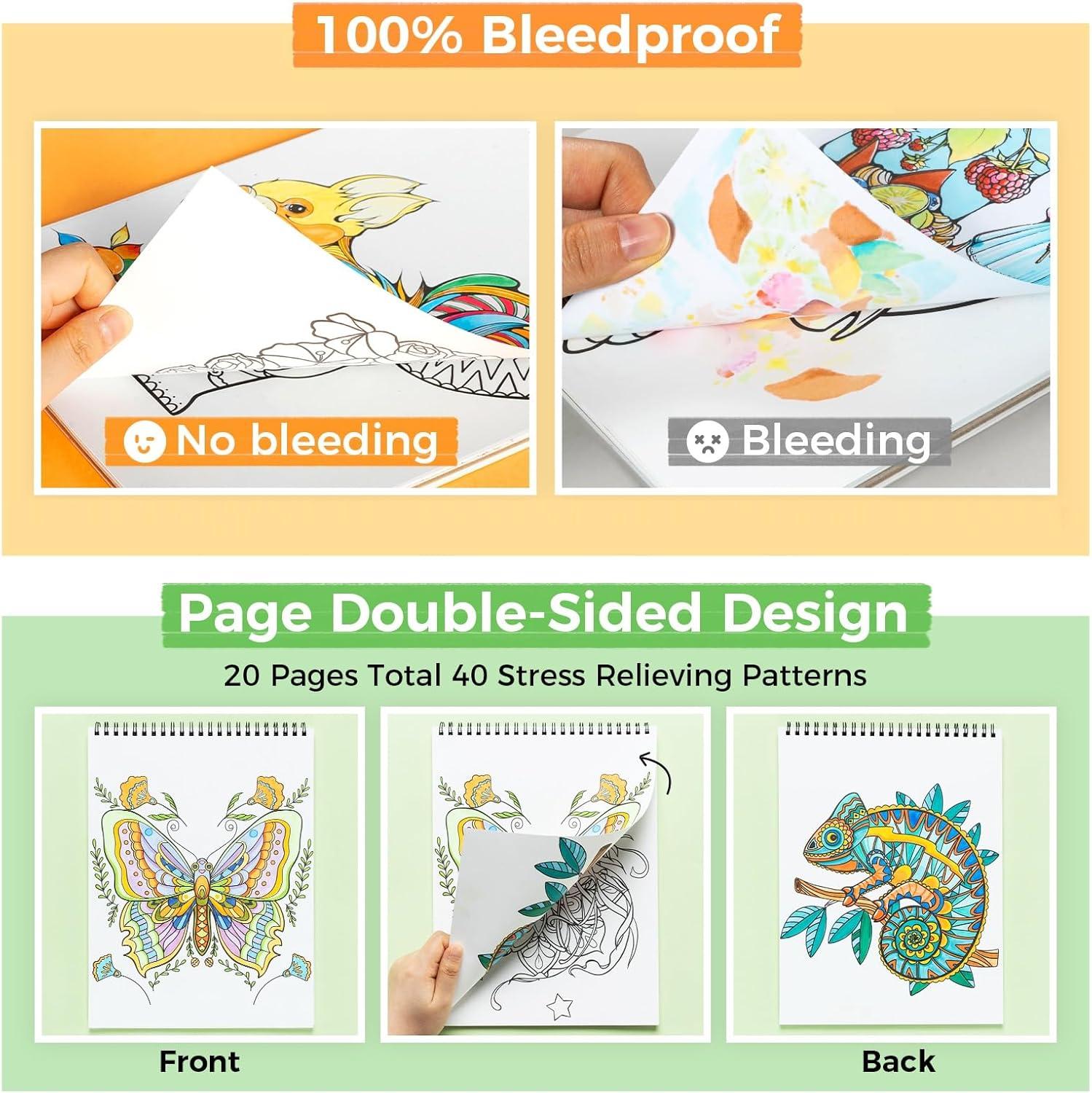 imageOhuhu DoubleSided Bleedproof Coloring Book for Alcohol Markers  8quotx10quot My Simple Pleasure Coloring Book  20 Sheets40 Patterns  Top SpiralBound Design  StressRelieving Gift for Adults TeensMandala  Animals