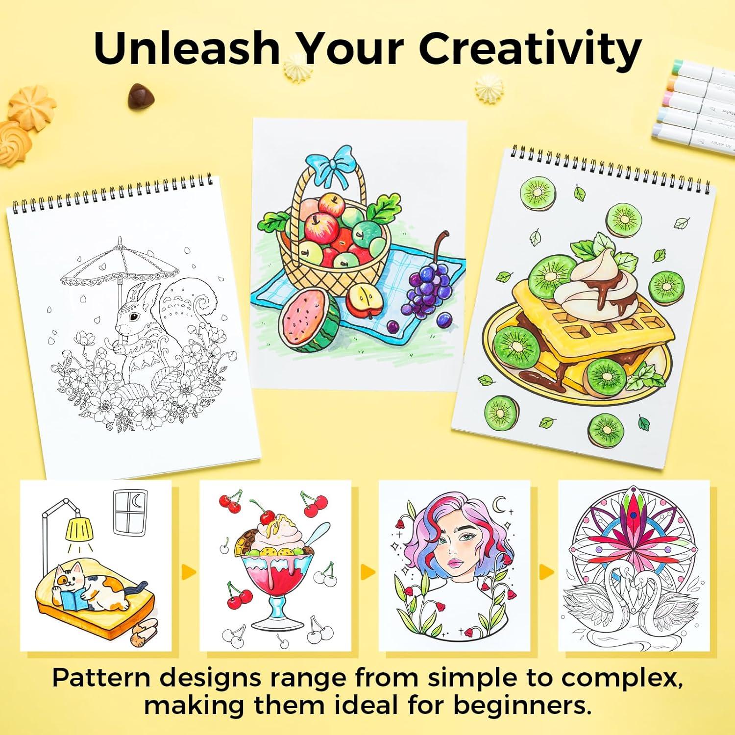 imageOhuhu DoubleSided Bleedproof Coloring Book for Alcohol Markers  8quotx10quot My Simple Pleasure Coloring Book  20 Sheets40 Patterns  Top SpiralBound Design  StressRelieving Gift for Adults Teens4 Sets