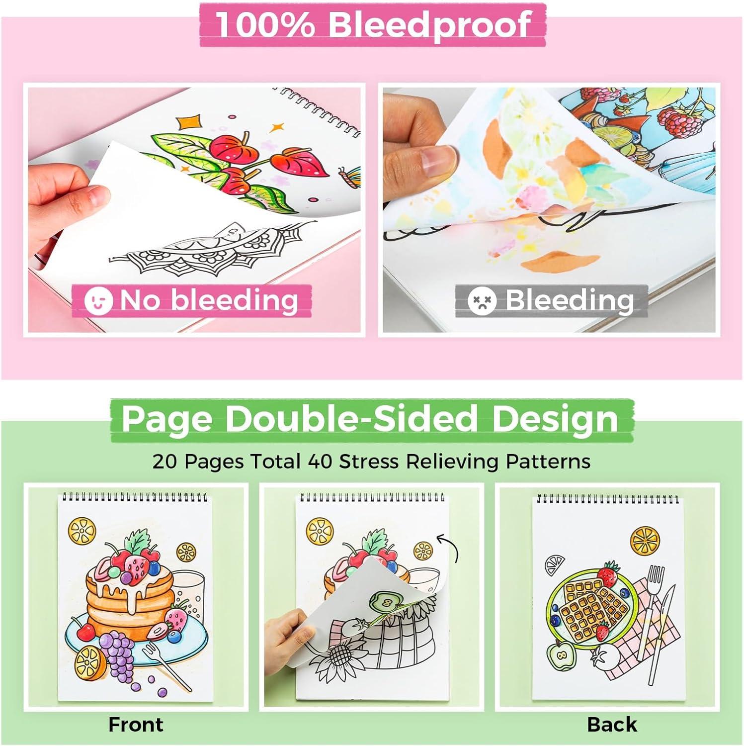 imageOhuhu DoubleSided Bleedproof Coloring Book for Alcohol Markers  8quotx10quot My Simple Pleasure Coloring Book  20 Sheets40 Patterns  Top SpiralBound Design  StressRelieving Gift for Adults TeensWarm White
