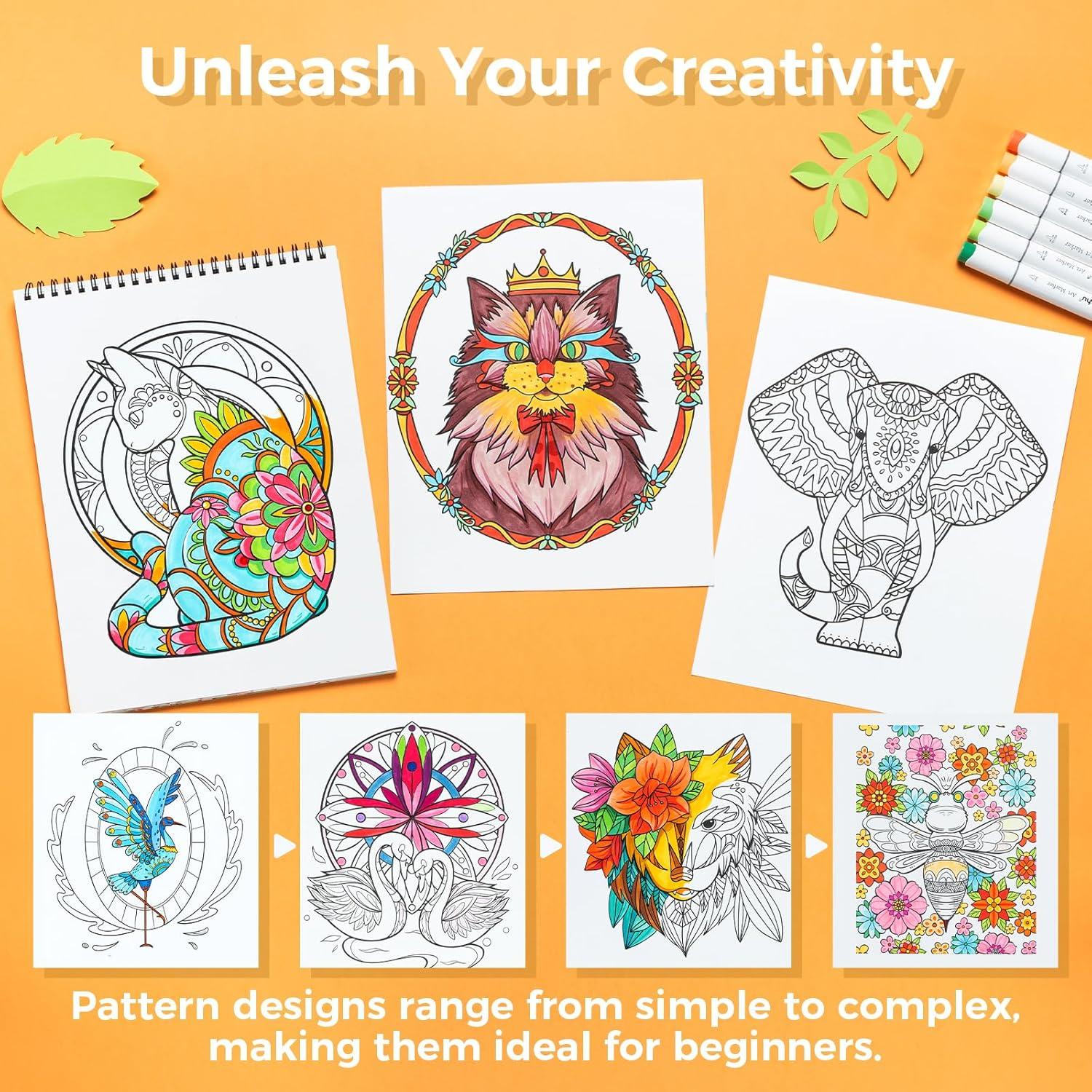 imageOhuhu DoubleSided Bleedproof Coloring Book for Alcohol Markers  8quotx10quot My Simple Pleasure Coloring Book  20 Sheets40 Patterns  Top SpiralBound Design  StressRelieving Gift for Adults TeensMandala  Animals