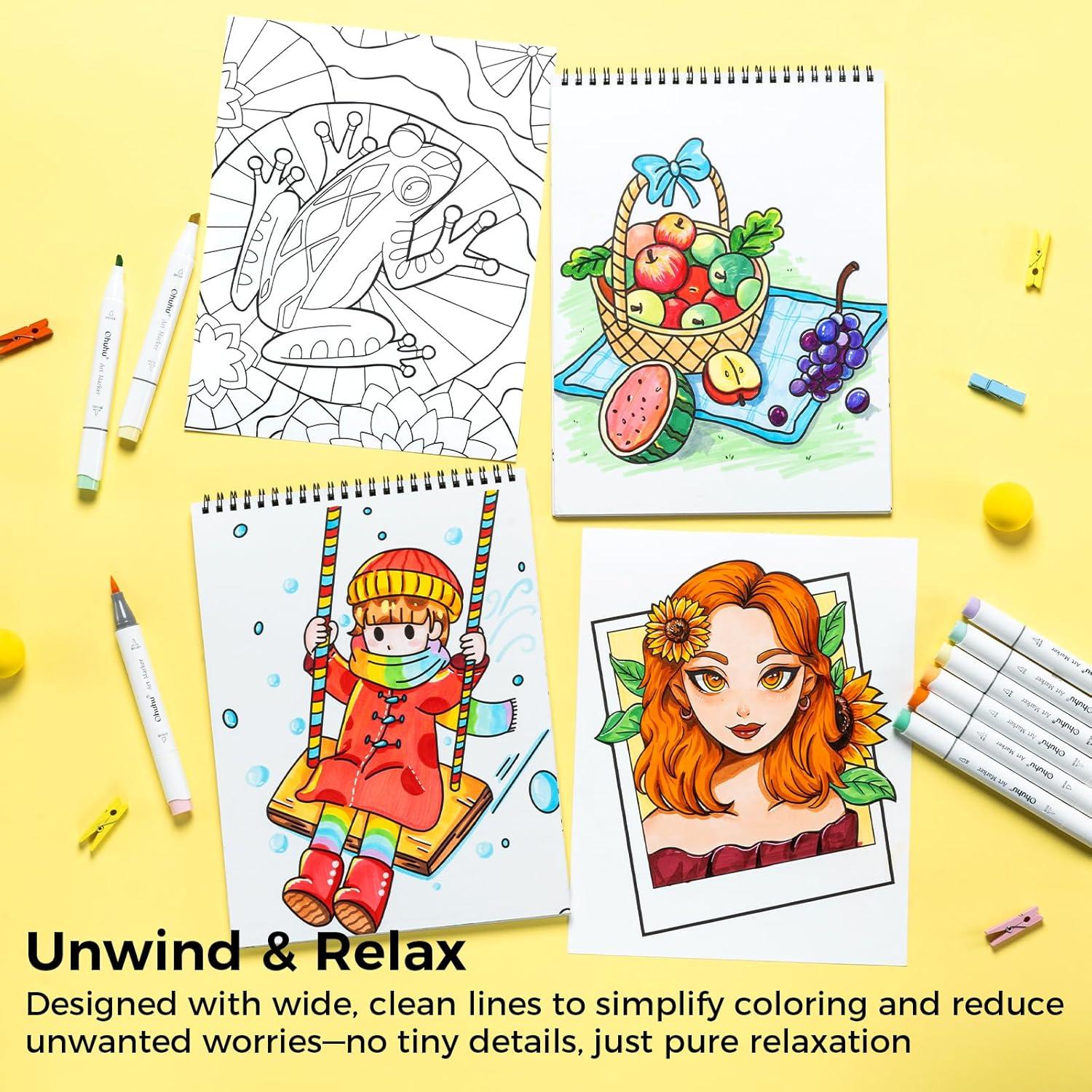 imageOhuhu DoubleSided Bleedproof Coloring Book for Alcohol Markers  8quotx10quot My Simple Pleasure Coloring Book  20 Sheets40 Patterns  Top SpiralBound Design  StressRelieving Gift for Adults Teens4 Sets