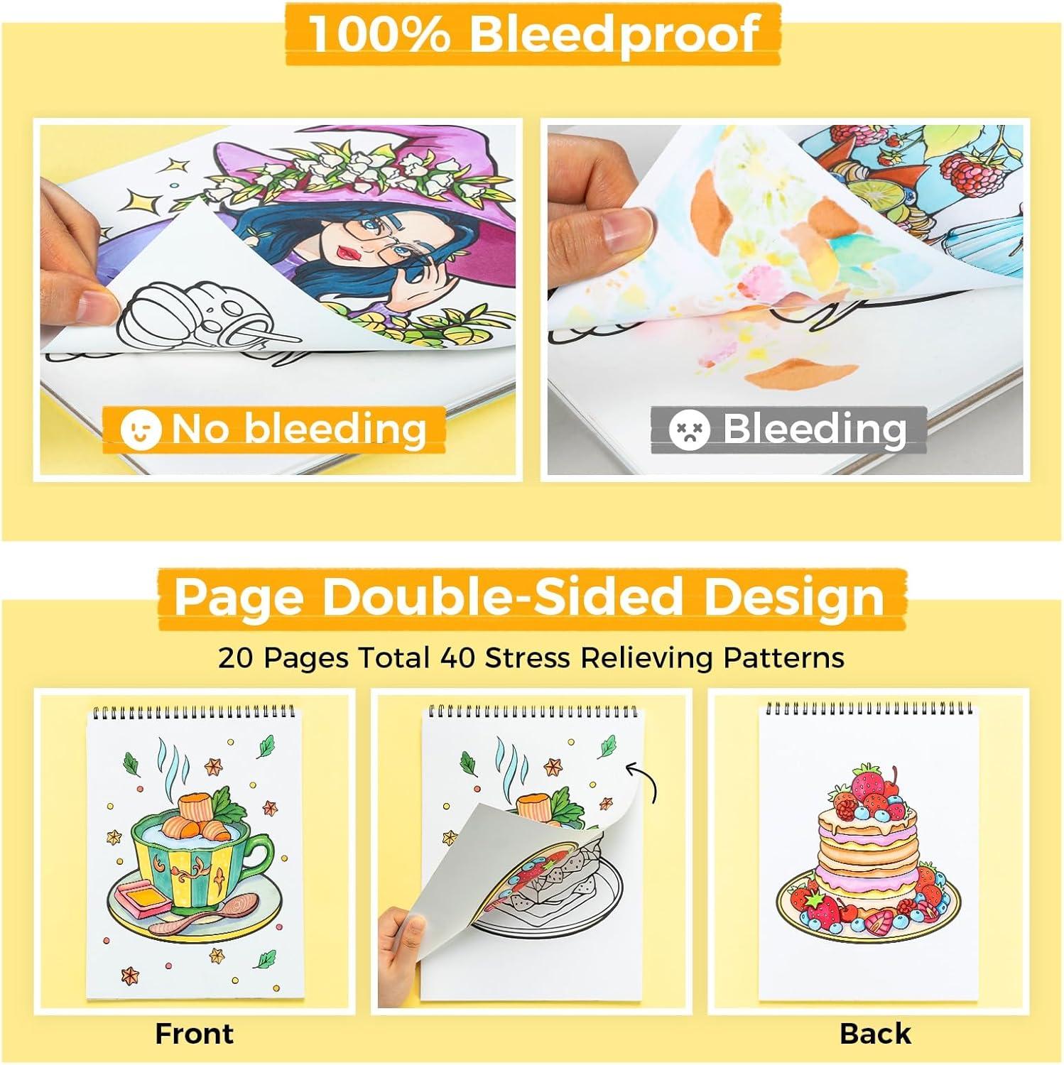 imageOhuhu DoubleSided Bleedproof Coloring Book for Alcohol Markers  8quotx10quot My Simple Pleasure Coloring Book  20 Sheets40 Patterns  Top SpiralBound Design  StressRelieving Gift for Adults Teens4 Sets