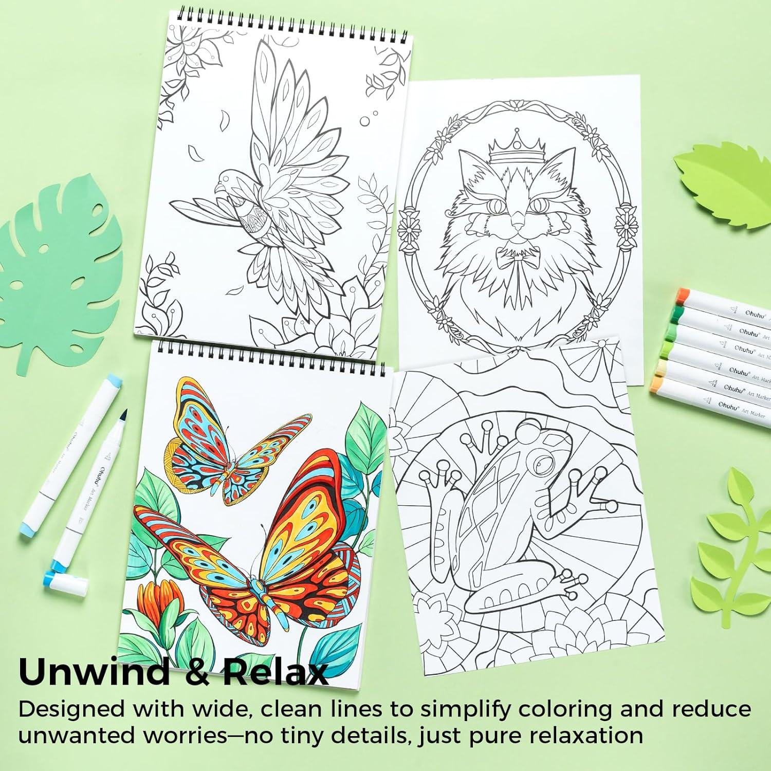 imageOhuhu DoubleSided Bleedproof Coloring Book for Alcohol Markers  8quotx10quot My Simple Pleasure Coloring Book  20 Sheets40 Patterns  Top SpiralBound Design  StressRelieving Gift for Adults TeensMandala  Animals