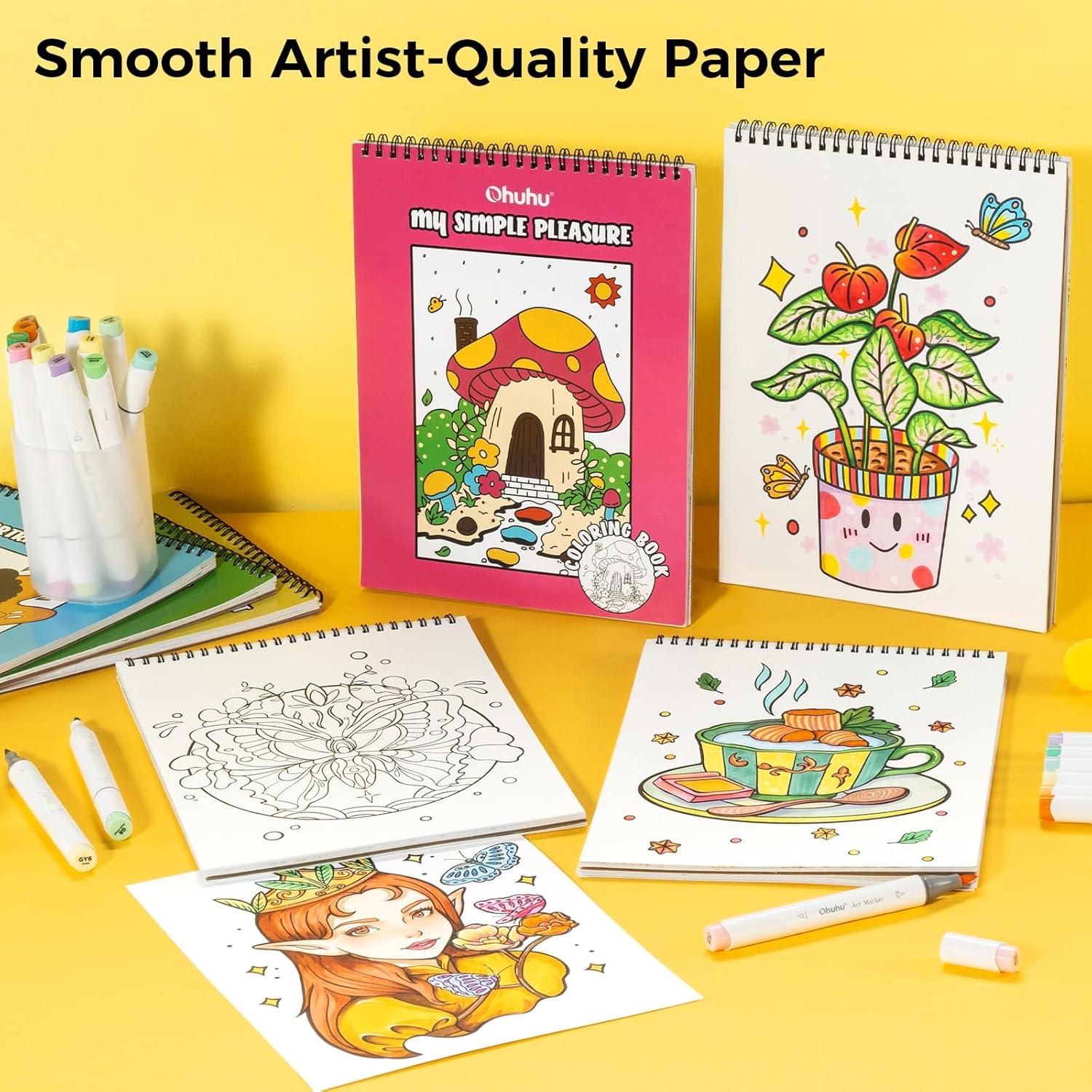 imageOhuhu DoubleSided Bleedproof Coloring Book for Alcohol Markers  8quotx10quot My Simple Pleasure Coloring Book  20 Sheets40 Patterns  Top SpiralBound Design  StressRelieving Gift for Adults Teens4 Sets