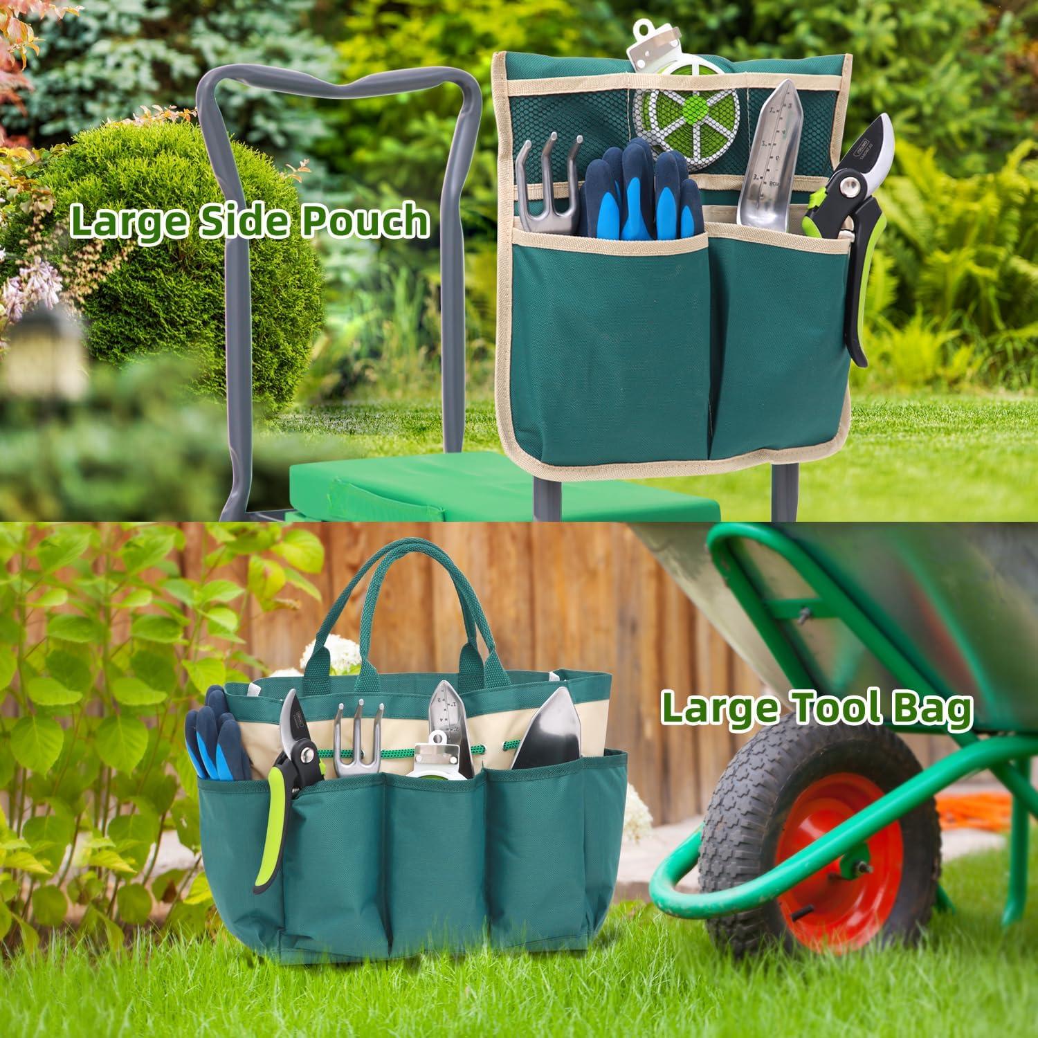 imageOhuhu Garden Kneeler and Seat Heavy Duty Garden Stool with EVA Foam Kneeling Pad Foldable Gardening Bench with 2 Tool Pouches 2in1 Portable Gardening Supplies Idea Gifts for Women Men SeniorsGreen