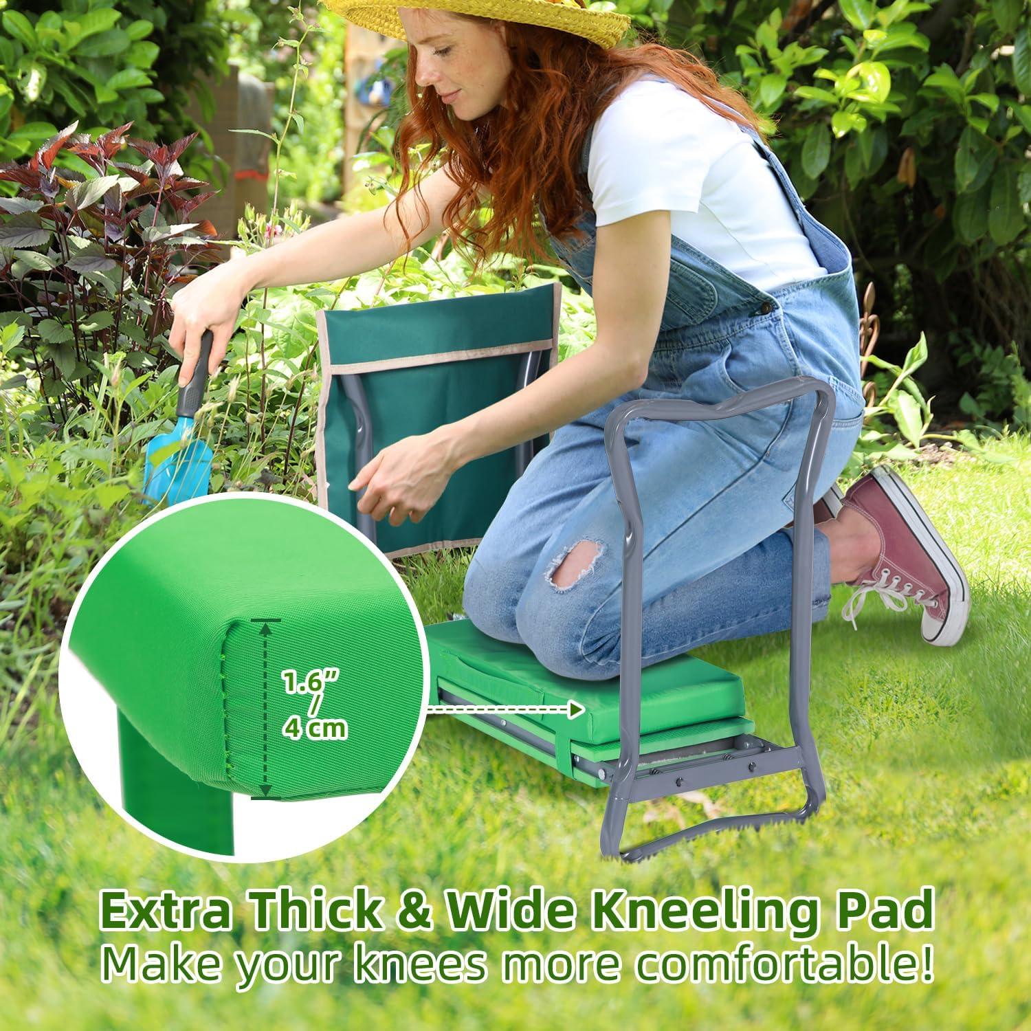 imageOhuhu Garden Kneeler and Seat Heavy Duty Garden Stool with EVA Foam Kneeling Pad Foldable Gardening Bench with 2 Tool Pouches 2in1 Portable Gardening Supplies Idea Gifts for Women Men SeniorsGreen
