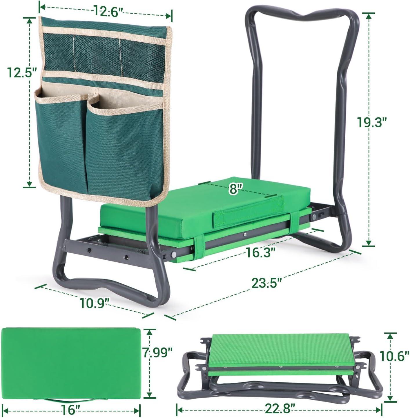 imageOhuhu Garden Kneeler and Seat Heavy Duty Garden Stool with EVA Foam Kneeling Pad Foldable Gardening Bench with 2 Tool Pouches 2in1 Portable Gardening Supplies Idea Gifts for Women Men SeniorsGreen