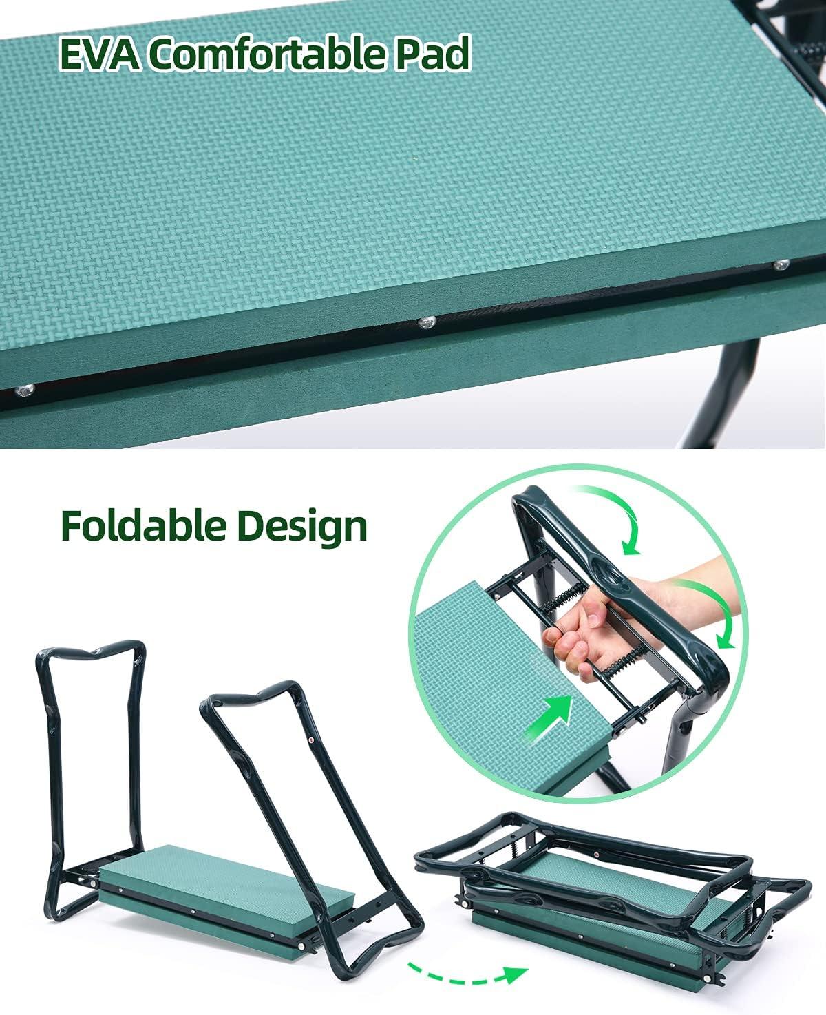 imageOhuhu Garden Kneeler and Seat Heavy Duty Garden Stool with EVA Foam Kneeling Pad Foldable Gardening Bench with 2 Tool Pouches 2in1 Portable Gardening Supplies Idea Gifts for Women Men SeniorsGreen