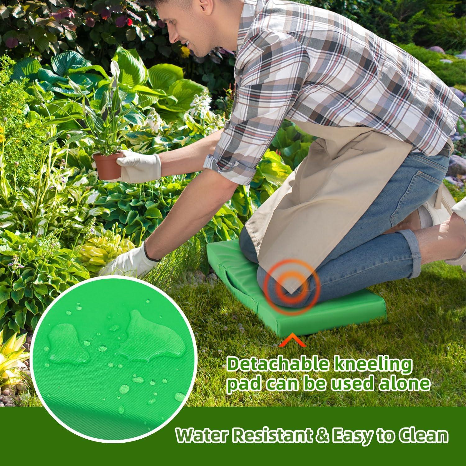 imageOhuhu Garden Kneeler and Seat Heavy Duty Garden Stool with EVA Foam Kneeling Pad Foldable Gardening Bench with 2 Tool Pouches 2in1 Portable Gardening Supplies Idea Gifts for Women Men SeniorsGreen