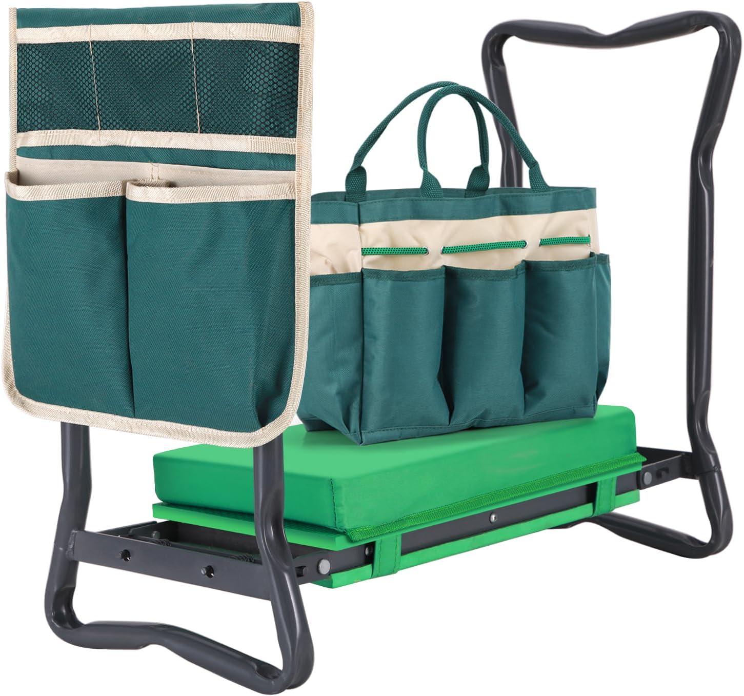 imageOhuhu Garden Kneeler and Seat Heavy Duty Garden Stool with EVA Foam Kneeling Pad Foldable Gardening Bench with 2 Tool Pouches 2in1 Portable Gardening Supplies Idea Gifts for Women Men SeniorsGreen