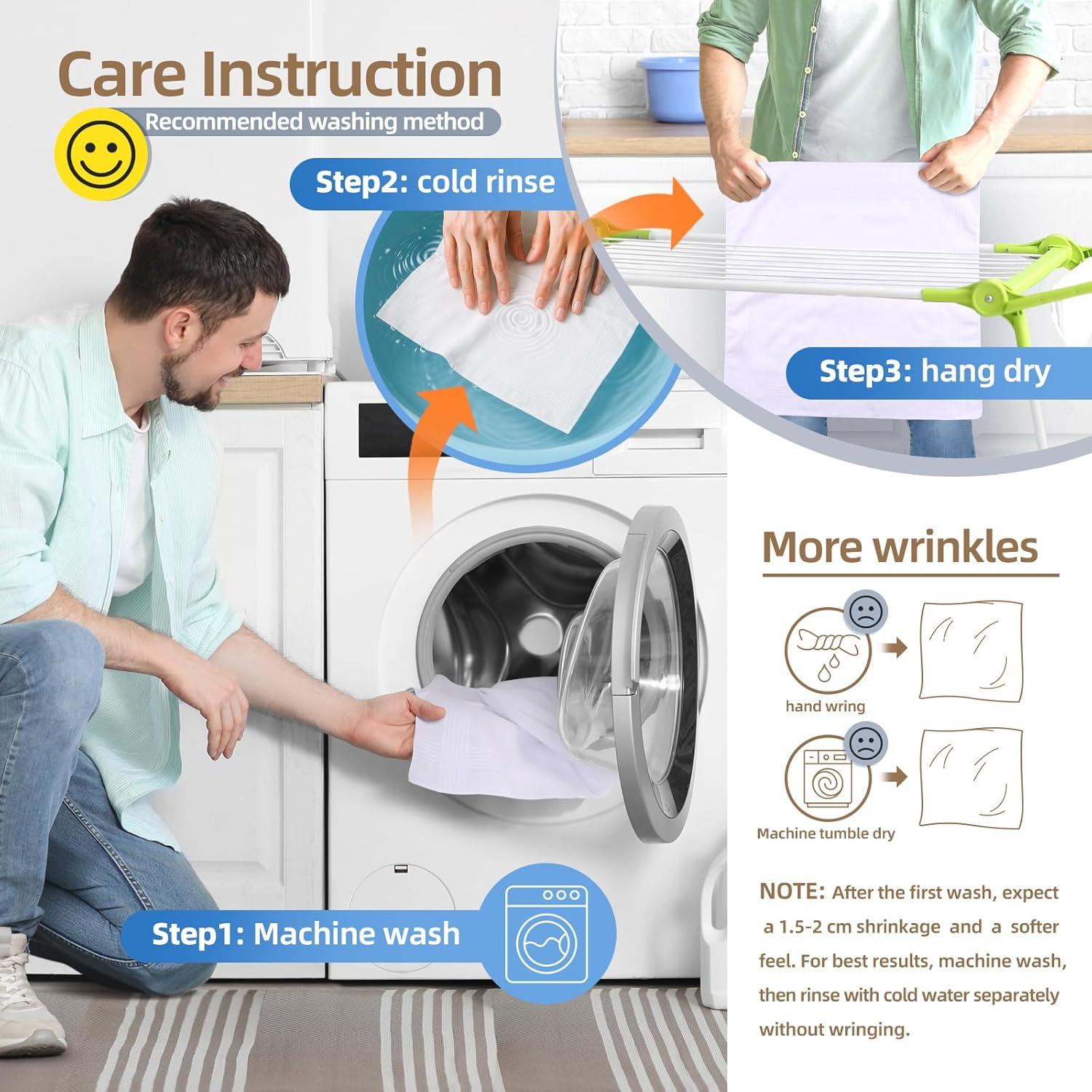 imageOhuhu Handkerchiefs for Men 100 Soft Cotton Hankerchief Machine Wash White Pocket Square for Suit 16 x 16 Mens Hankie13