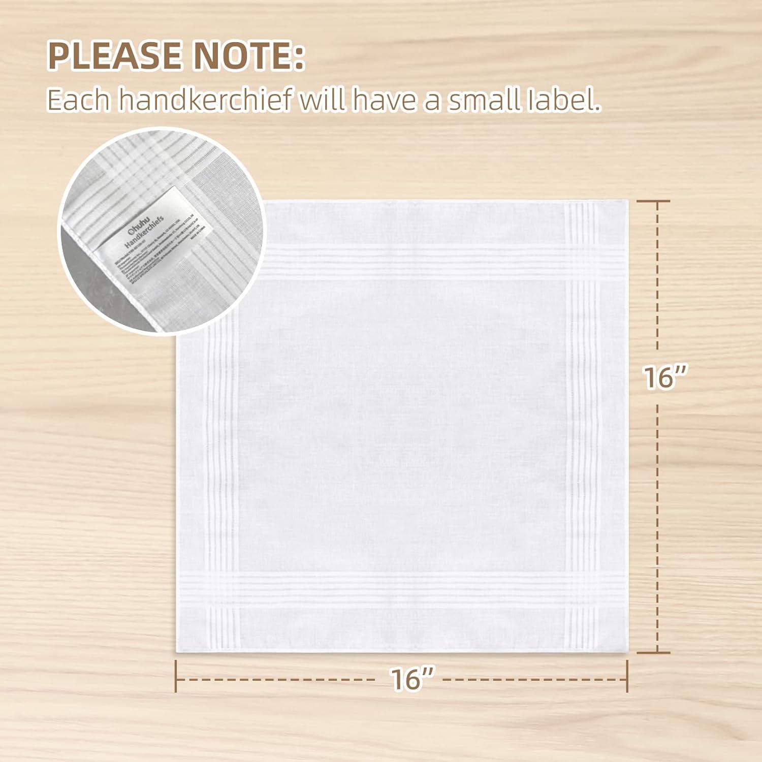 imageOhuhu Handkerchiefs for Men 100 Soft Cotton Hankerchief Machine Wash White Pocket Square for Suit 16 x 16 Mens Hankie13