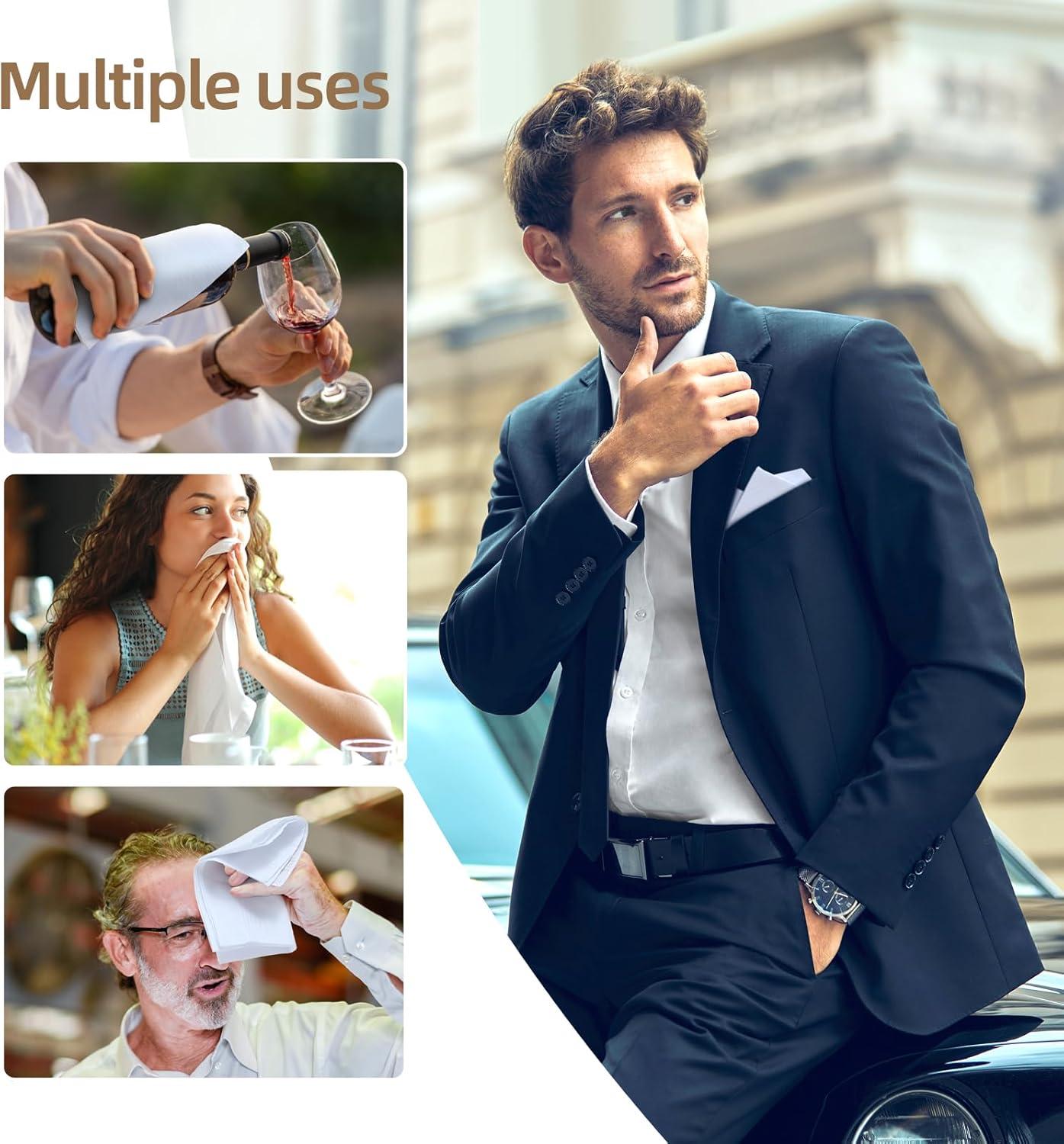 imageOhuhu Handkerchiefs for Men 100 Soft Cotton Hankerchief Machine Wash White Pocket Square for Suit 16 x 16 Mens Hankie18