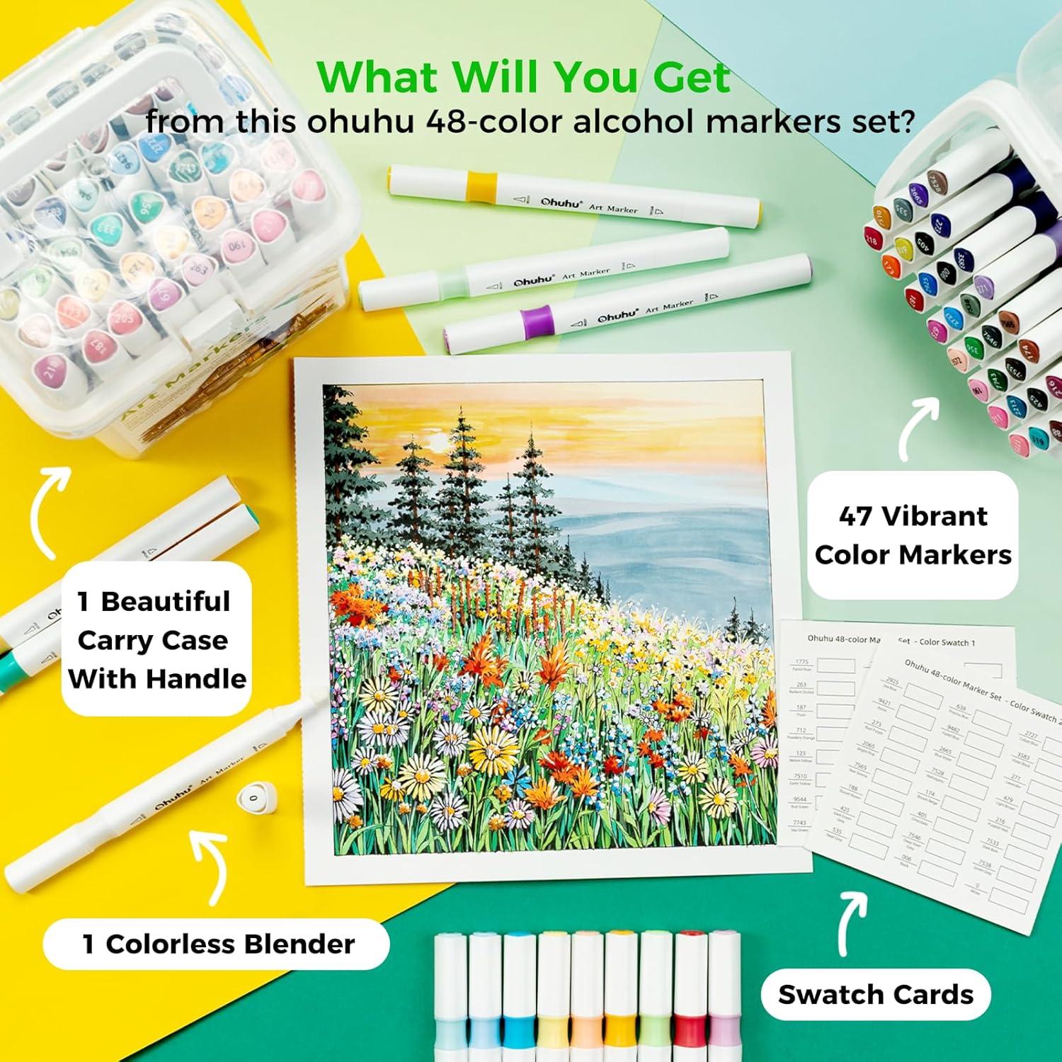 imageOhuhu Markers 48color Double Tipped Alcohol Markers Chisel ampamp Fine Alcoholbased Art Marker Set for Adults Coloring Illustration Great Value Pack for Students Art Class Better Designed GripLandscape Tones