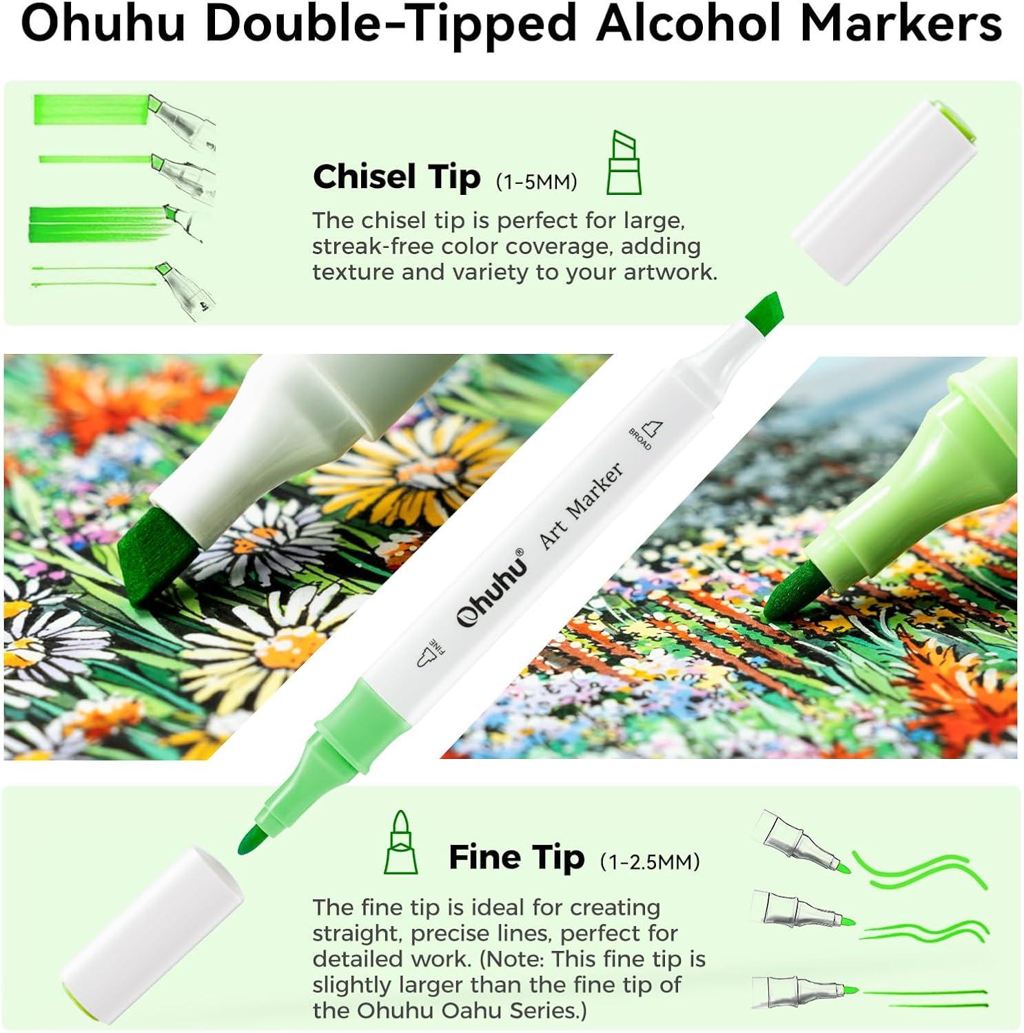 imageOhuhu Markers 48color Double Tipped Alcohol Markers Chisel ampamp Fine Alcoholbased Art Marker Set for Adults Coloring Illustration Great Value Pack for Students Art Class Better Designed GripLandscape Tones