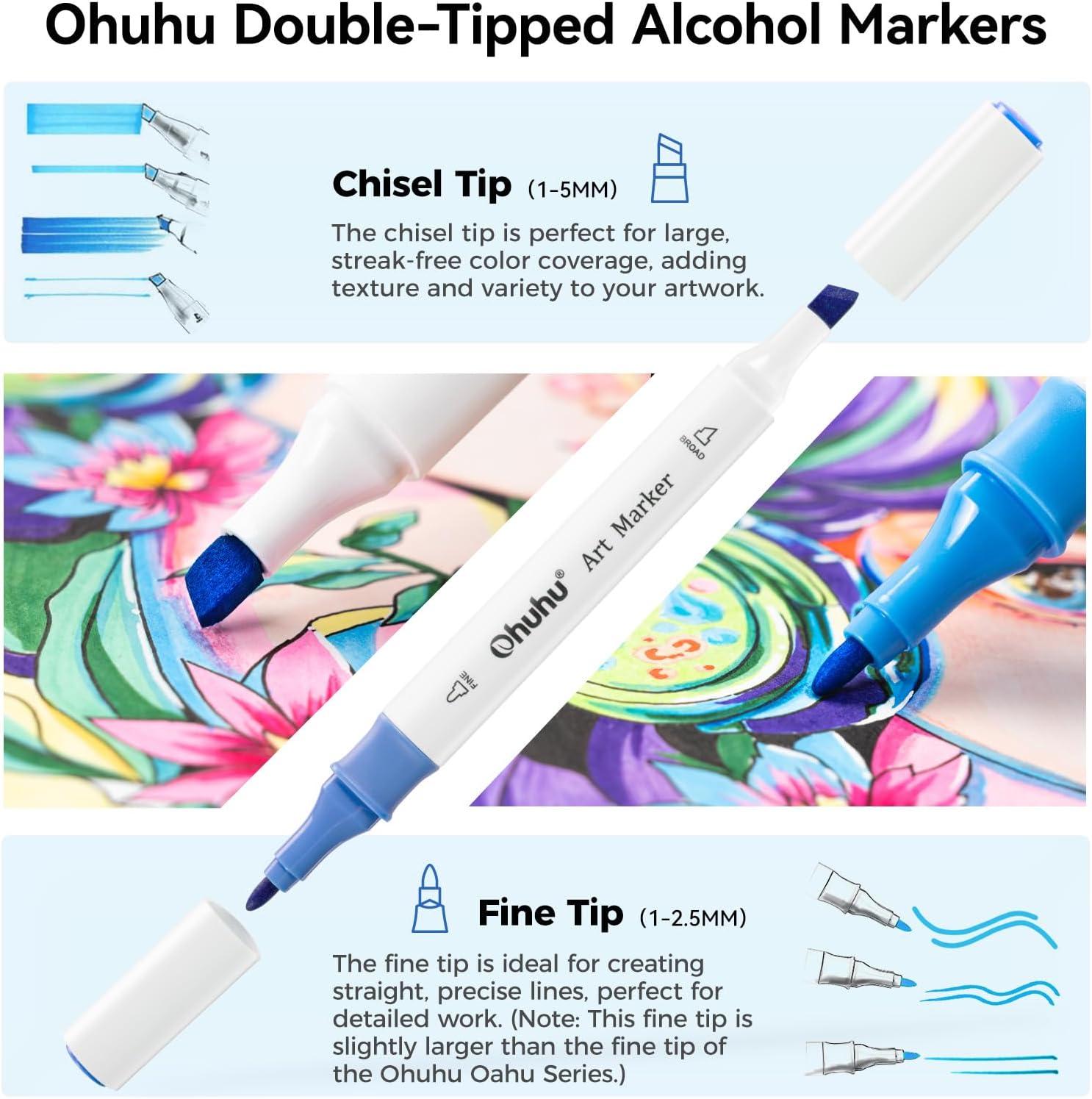 imageOhuhu Markers 48color Double Tipped Alcohol Markers Chisel ampamp Fine Alcoholbased Art Marker Set for Adults Coloring Illustration Great Value Pack for Students Art Class Better Designed GripIllustration Tones