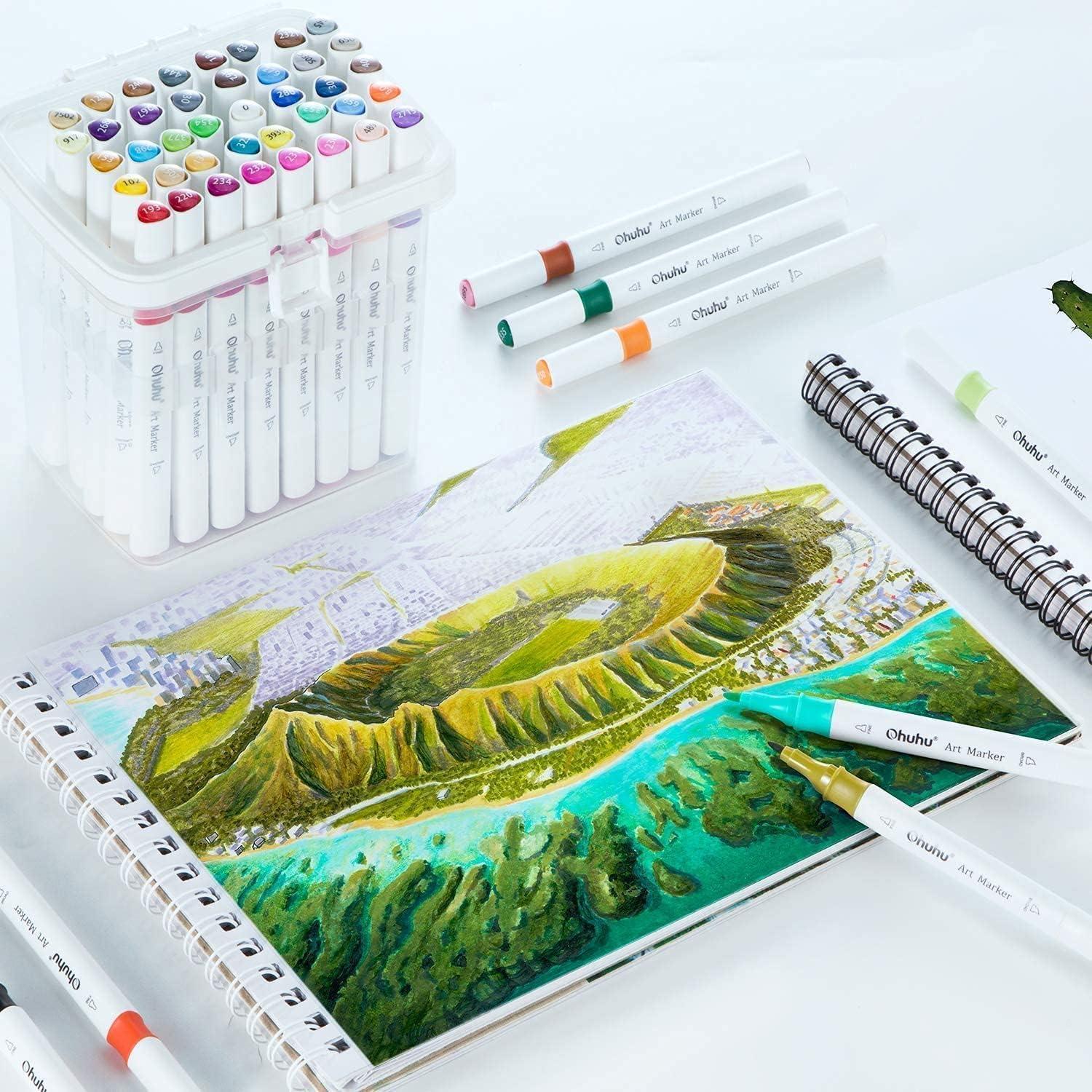 imageOhuhu Markers 48color Double Tipped Alcohol Markers Chisel ampamp Fine Alcoholbased Art Marker Set for Adults Coloring Illustration Great Value Pack for Students Art Class Better Designed GripIllustration Tones