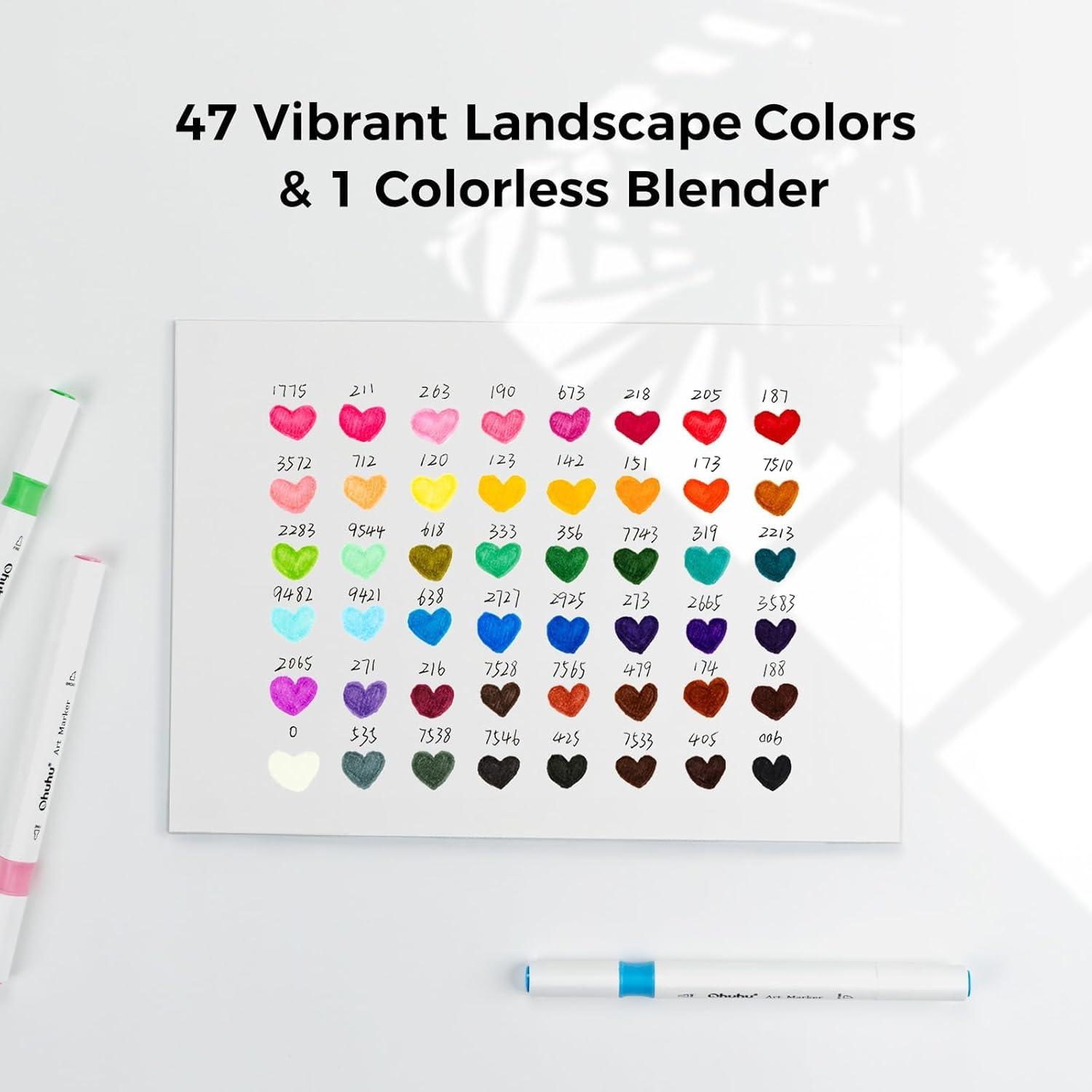 imageOhuhu Markers 48color Double Tipped Alcohol Markers Chisel ampamp Fine Alcoholbased Art Marker Set for Adults Coloring Illustration Great Value Pack for Students Art Class Better Designed GripLandscape Tones