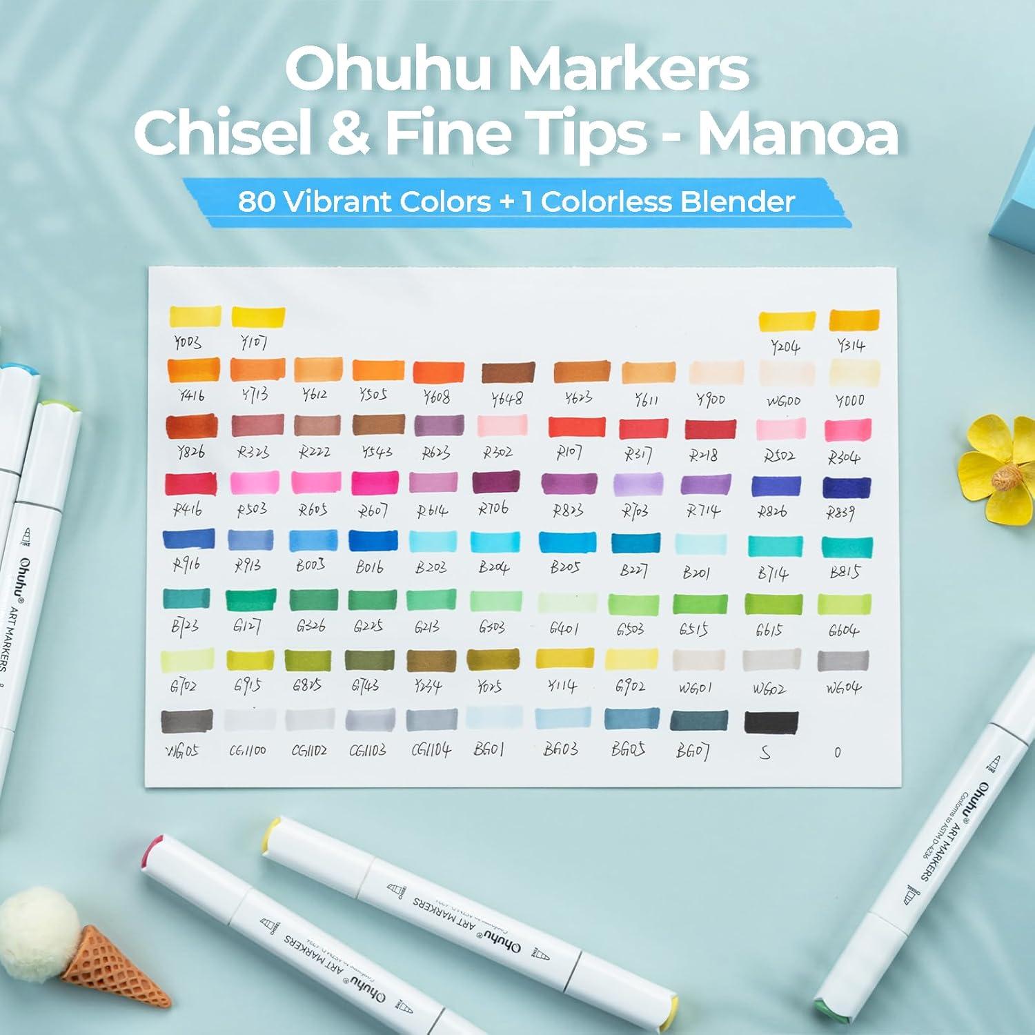 imageOhuhu Markers for Starters 80color Chisel ampamp Fine Dual Tips Alcohol Markers Coloring Illustration Sketching Alcohol Art Marker Set for Adult Beginner Great Value Pack for Students Art Class Manoa