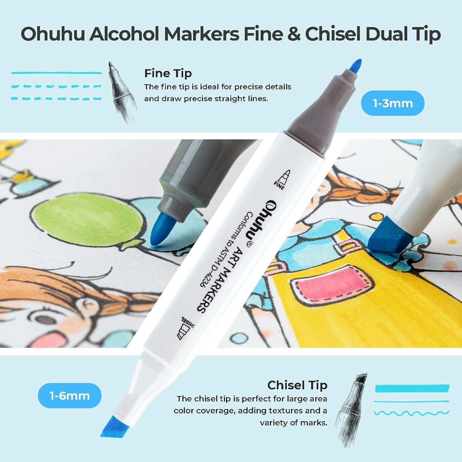 imageOhuhu Markers for Starters 80color Chisel ampamp Fine Dual Tips Alcohol Markers Coloring Illustration Sketching Alcohol Art Marker Set for Adult Beginner Great Value Pack for Students Art Class Manoa