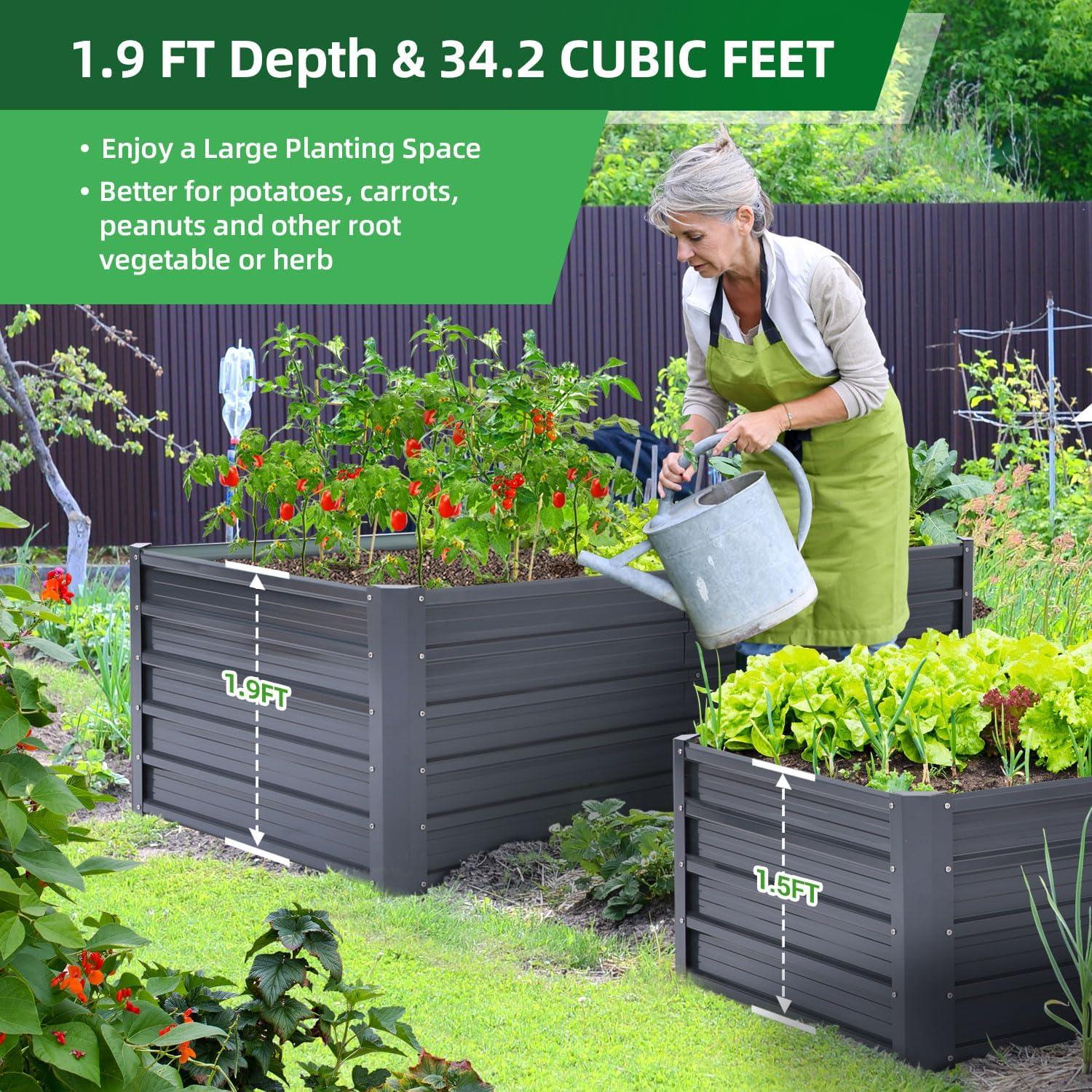 imageOhuhu Metal Raised Garden Bed Outdoor 6x3x15 FT Reinforced Galvanized Rustproof Colored Steel Planter Boxes for Vegetables Heavy Duty Raised Beds for Growing Flowers Herbs SucculentsCharcoal Grey