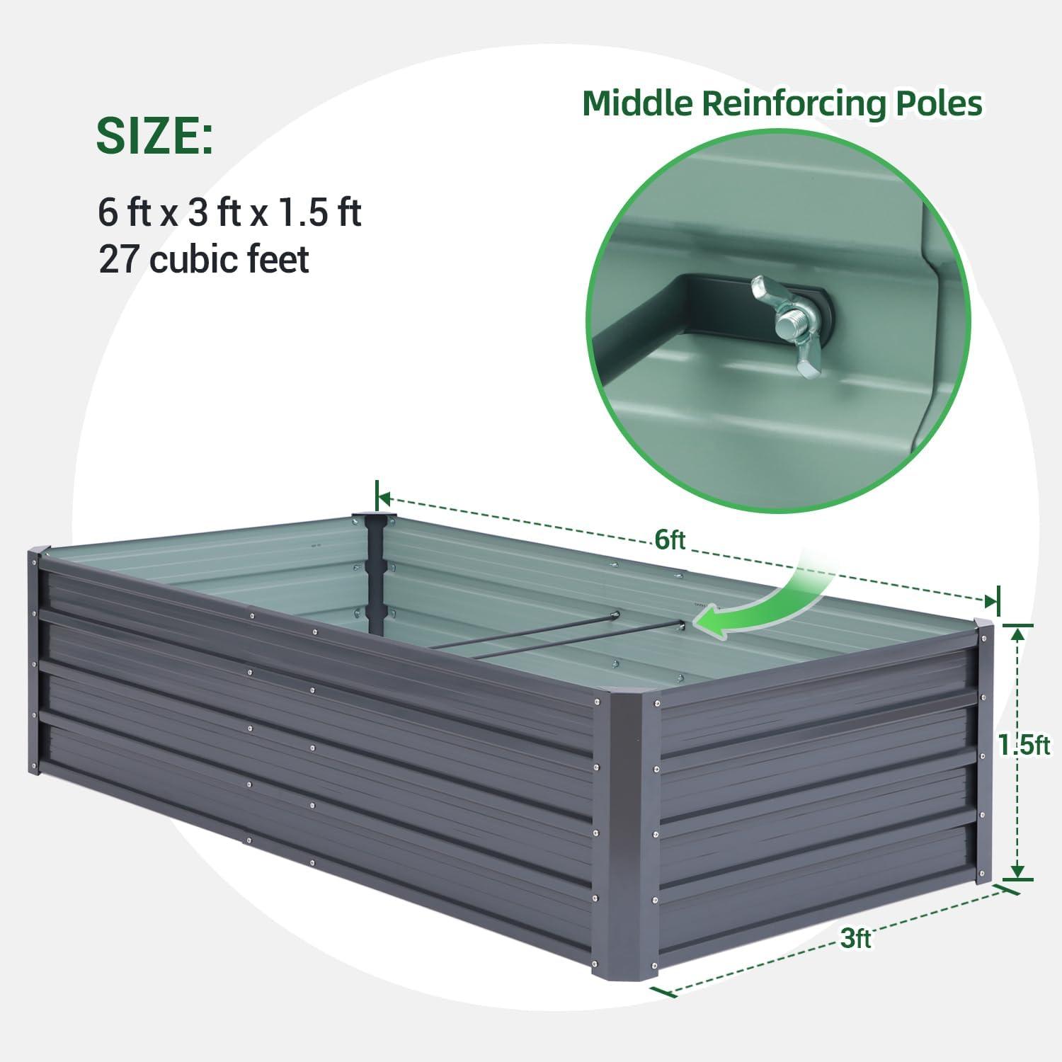 imageOhuhu Metal Raised Garden Bed Outdoor 6x3x15 FT Reinforced Galvanized Rustproof Colored Steel Planter Boxes for Vegetables Heavy Duty Raised Beds for Growing Flowers Herbs SucculentsCharcoal Grey