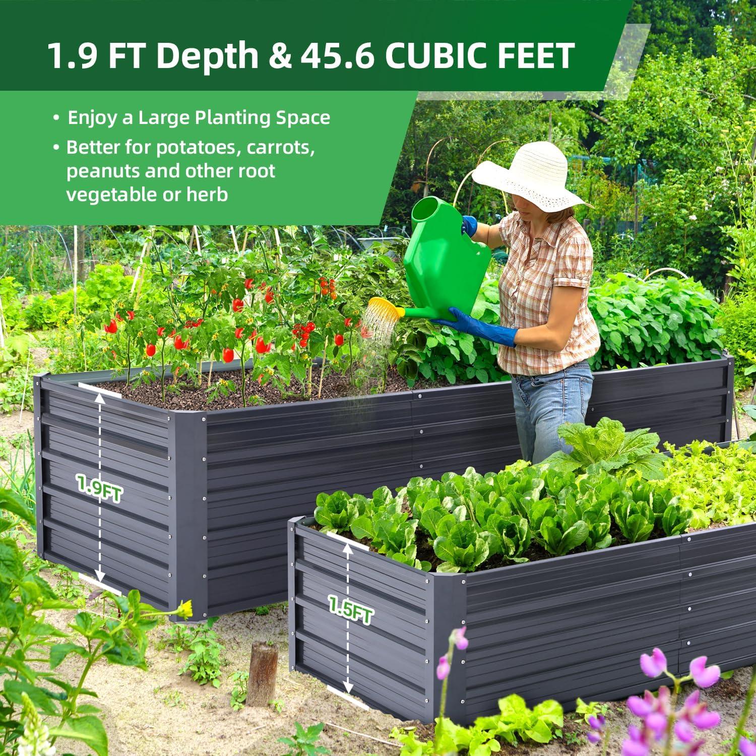 imageOhuhu Metal Raised Garden Bed Outdoor 6x3x15 FT Reinforced Galvanized Rustproof Colored Steel Planter Boxes for Vegetables Heavy Duty Raised Beds for Growing Flowers Herbs SucculentsCharcoal Grey
