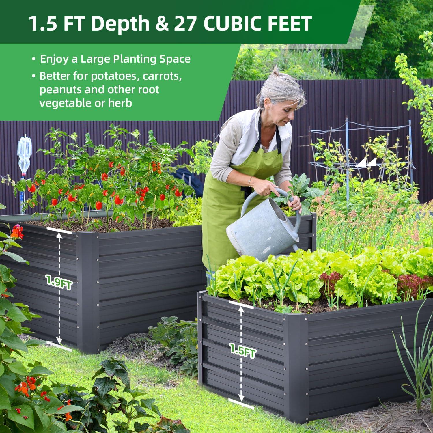 imageOhuhu Metal Raised Garden Bed Outdoor 6x3x15 FT Reinforced Galvanized Rustproof Colored Steel Planter Boxes for Vegetables Heavy Duty Raised Beds for Growing Flowers Herbs SucculentsCharcoal Grey