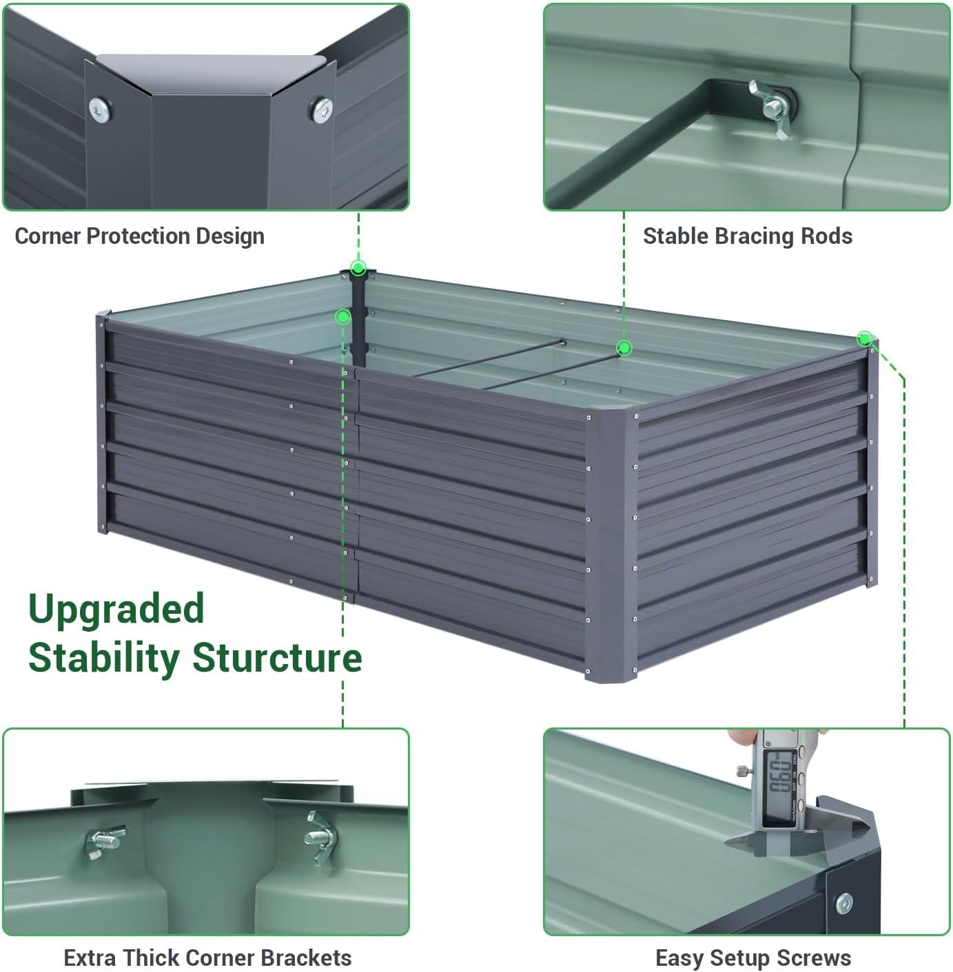 imageOhuhu Metal Raised Garden Bed Outdoor 6x3x15 FT Reinforced Galvanized Rustproof Colored Steel Planter Boxes for Vegetables Heavy Duty Raised Beds for Growing Flowers Herbs SucculentsCharcoal Grey
