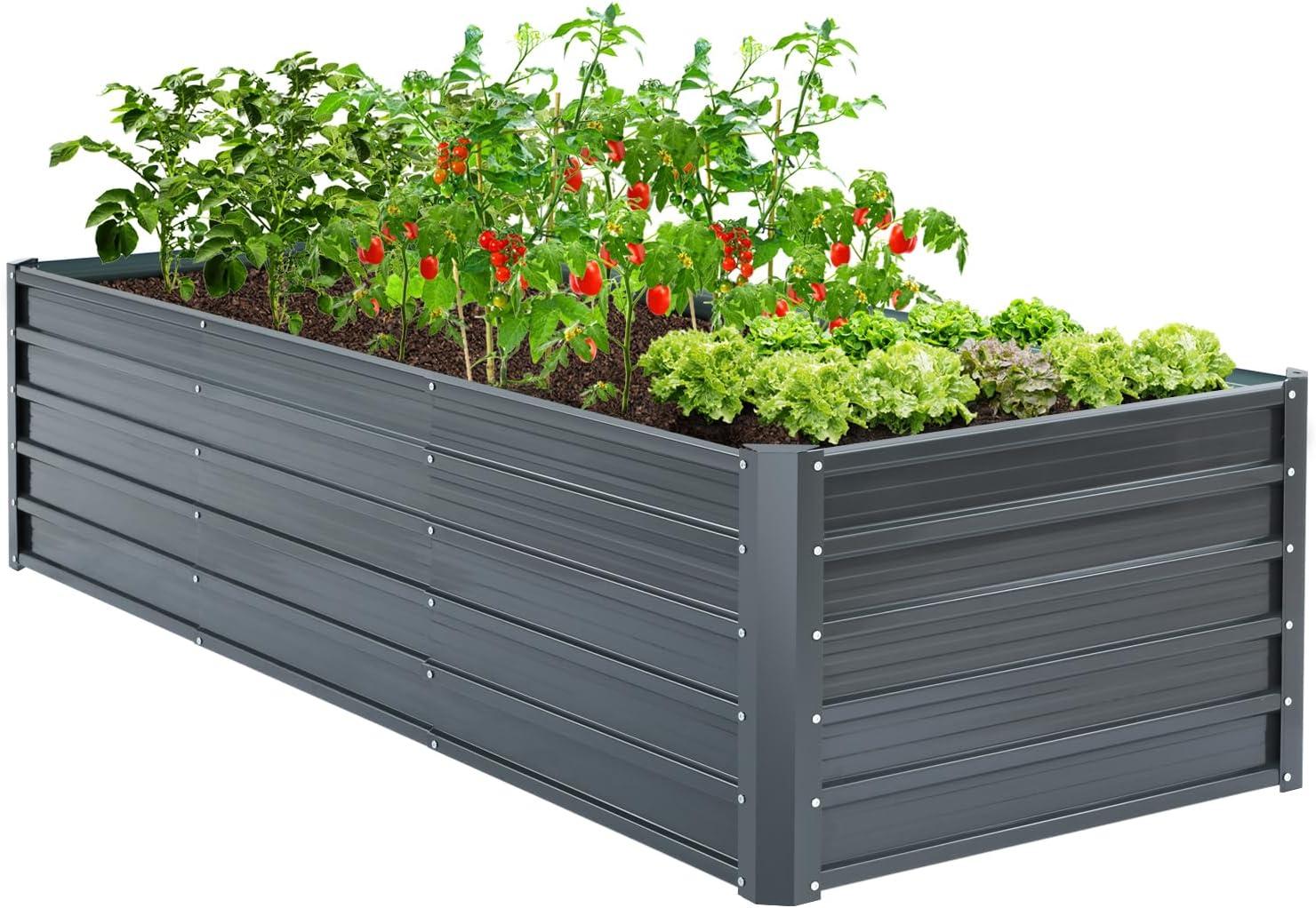 imageOhuhu Metal Raised Garden Bed Outdoor 6x3x15 FT Reinforced Galvanized Rustproof Colored Steel Planter Boxes for Vegetables Heavy Duty Raised Beds for Growing Flowers Herbs SucculentsCharcoal Grey