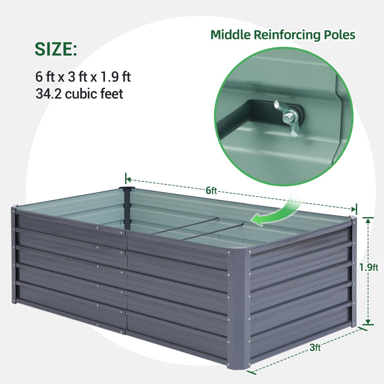 imageOhuhu Metal Raised Garden Bed Outdoor 6x3x15 FT Reinforced Galvanized Rustproof Colored Steel Planter Boxes for Vegetables Heavy Duty Raised Beds for Growing Flowers Herbs SucculentsCharcoal Grey