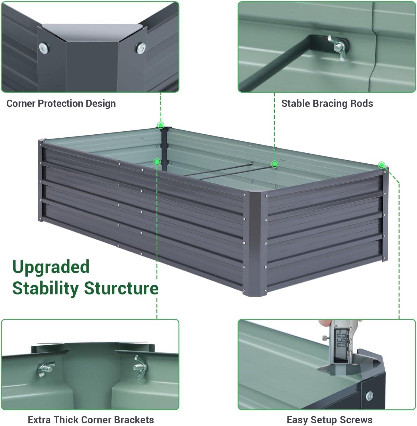 imageOhuhu Metal Raised Garden Bed Outdoor 6x3x15 FT Reinforced Galvanized Rustproof Colored Steel Planter Boxes for Vegetables Heavy Duty Raised Beds for Growing Flowers Herbs SucculentsCharcoal Grey