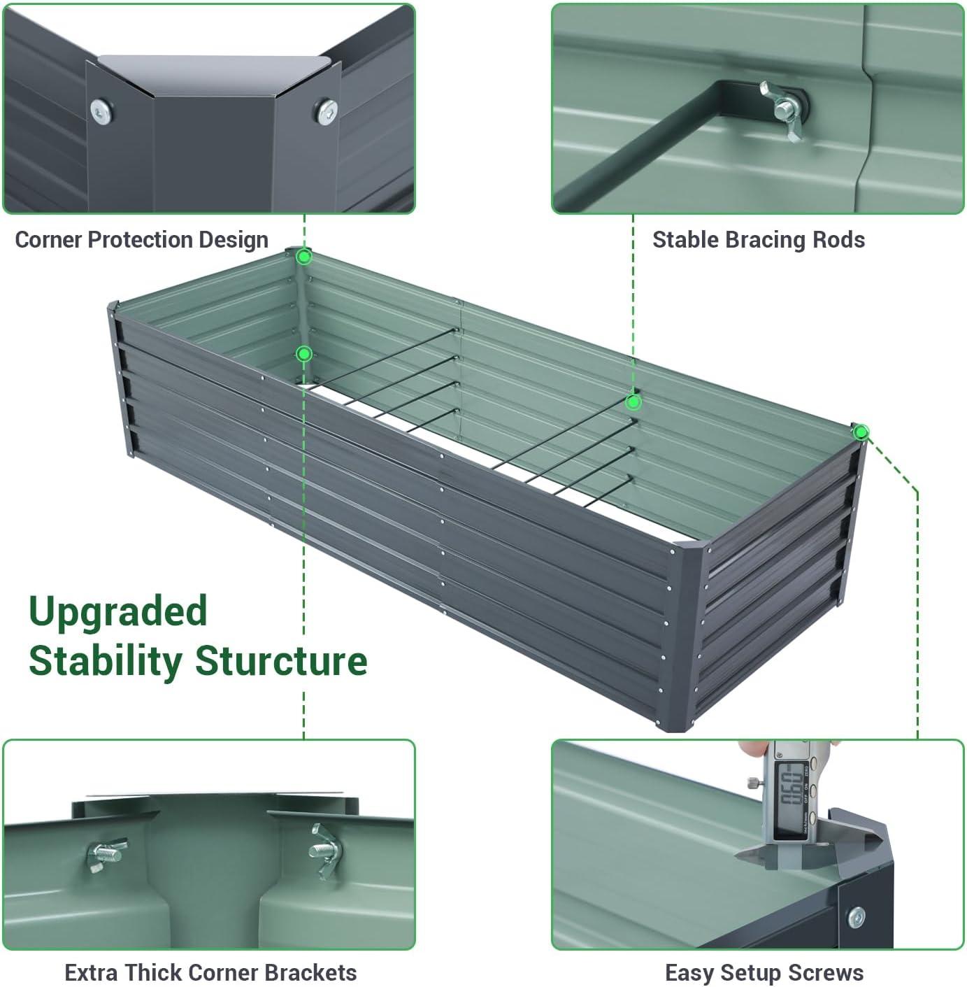 imageOhuhu Metal Raised Garden Bed Outdoor 6x3x15 FT Reinforced Galvanized Rustproof Colored Steel Planter Boxes for Vegetables Heavy Duty Raised Beds for Growing Flowers Herbs SucculentsCharcoal Grey