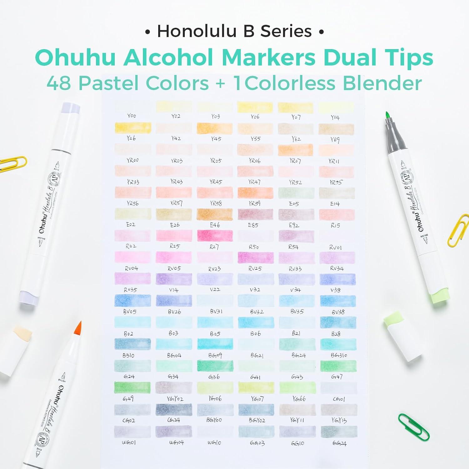 imageOhuhu Pastel Markers Brush Tip Alcoholbased Markers Double Tipped Artist Art for Sketch Adults Coloring Illustration 48 Pastel Colors 1 Alcohol Marker Blender  Marker Case Brush ampamp FineSweetness  Blossoming