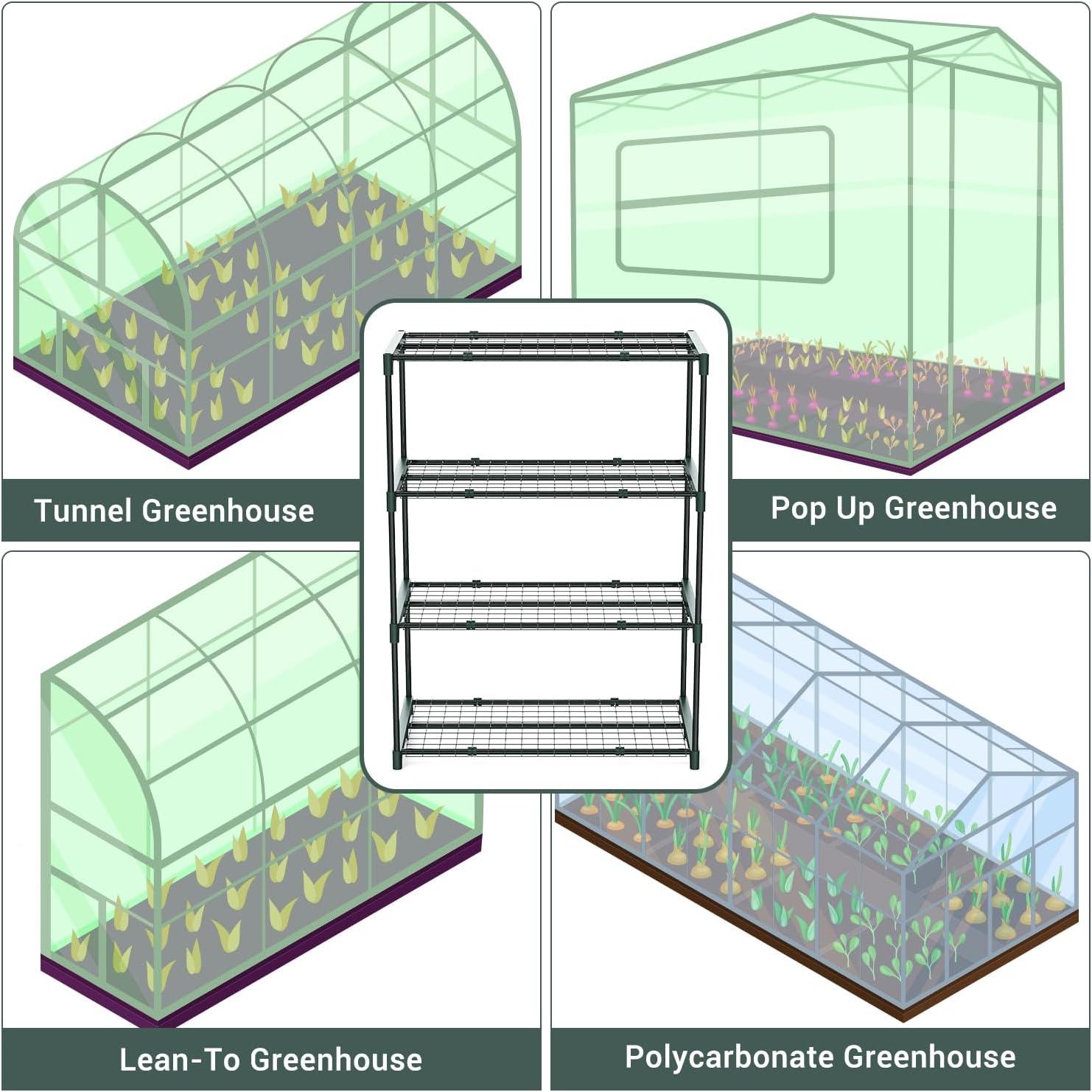imageOhuhu Plant Greenhouse Shelves 4 Tier 2 Pack ExtraWide Stable Green House Shelving for Outdoor 31x18x42 Inch Portable Rustproof Metal Shelf Plant Stand Rack Greenhouse Accessories