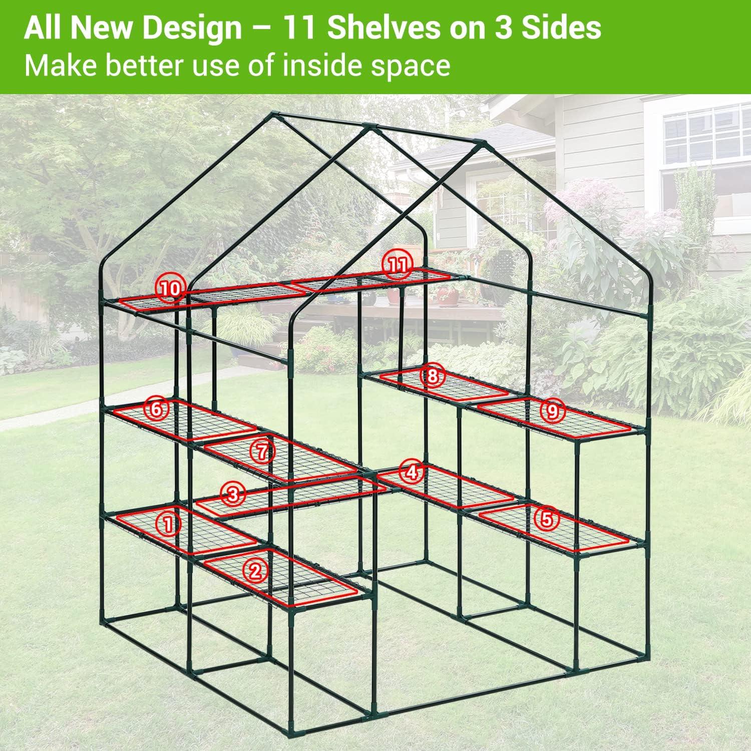 imageOhuhu Plastic Greenhouse for Outdoors Portable Walk in Plant Green House with Improved Transparent PVC Cover 3 Tiers 12 Shelves Stands Small Greenhouses Backyard Green Houses for Outside Heavy DutyPE Cover