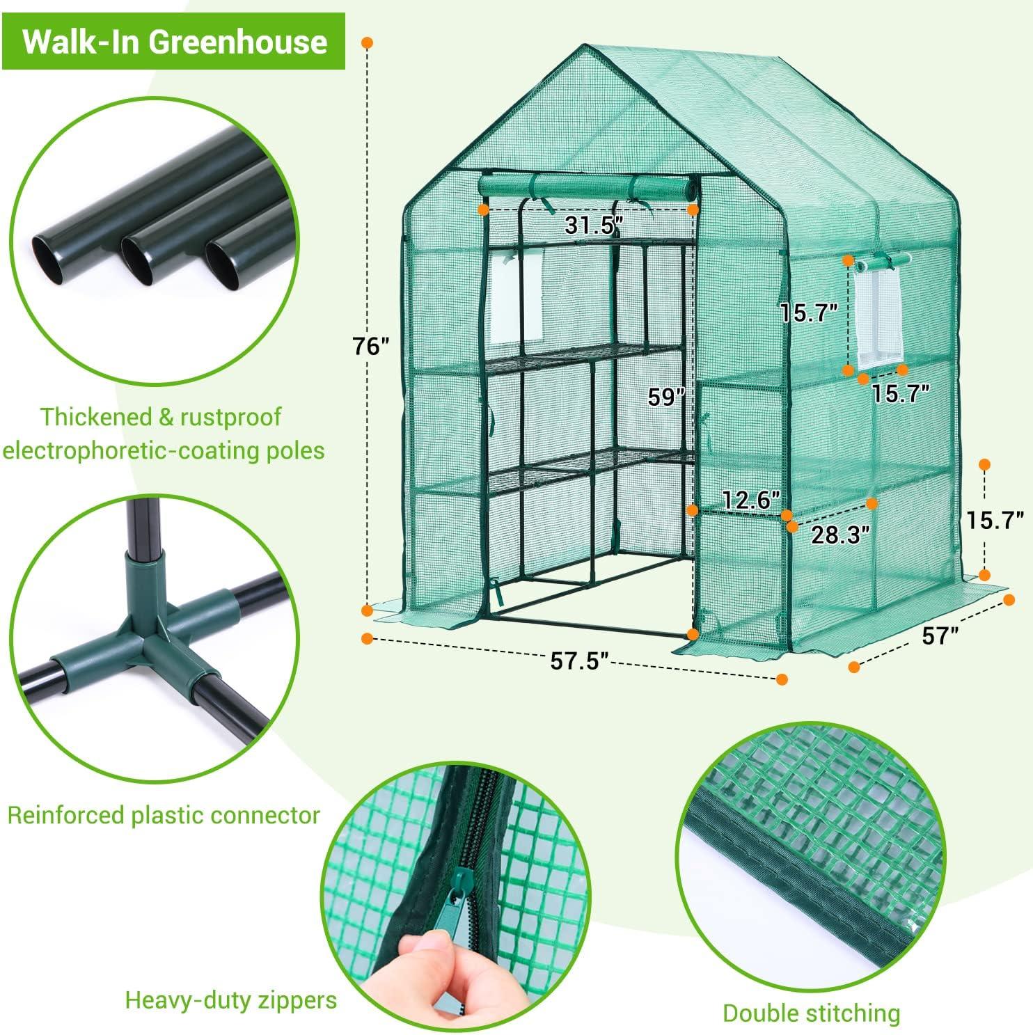 imageOhuhu Plastic Greenhouse for Outdoors Portable Walk in Plant Green House with Improved Transparent PVC Cover 3 Tiers 12 Shelves Stands Small Greenhouses Backyard Green Houses for Outside Heavy DutyPE Cover