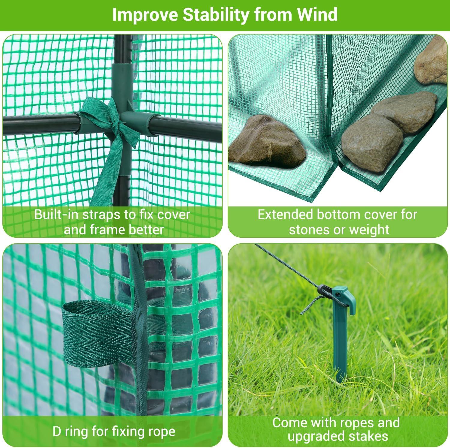 imageOhuhu Plastic Greenhouse for Outdoors Portable Walk in Plant Green House with Improved Transparent PVC Cover 3 Tiers 12 Shelves Stands Small Greenhouses Backyard Green Houses for Outside Heavy DutyPE Cover