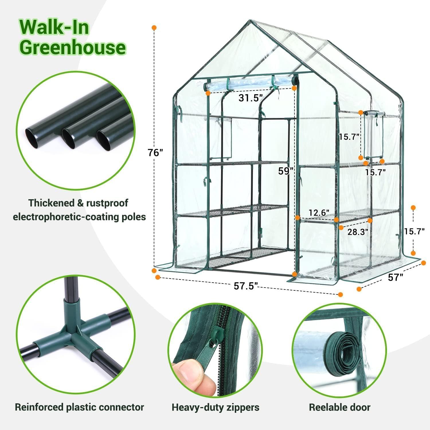imageOhuhu Plastic Greenhouse for Outdoors Portable Walk in Plant Green House with Improved Transparent PVC Cover 3 Tiers 12 Shelves Stands Small Greenhouses Backyard Green Houses for Outside Heavy DutyClear PVC Cover