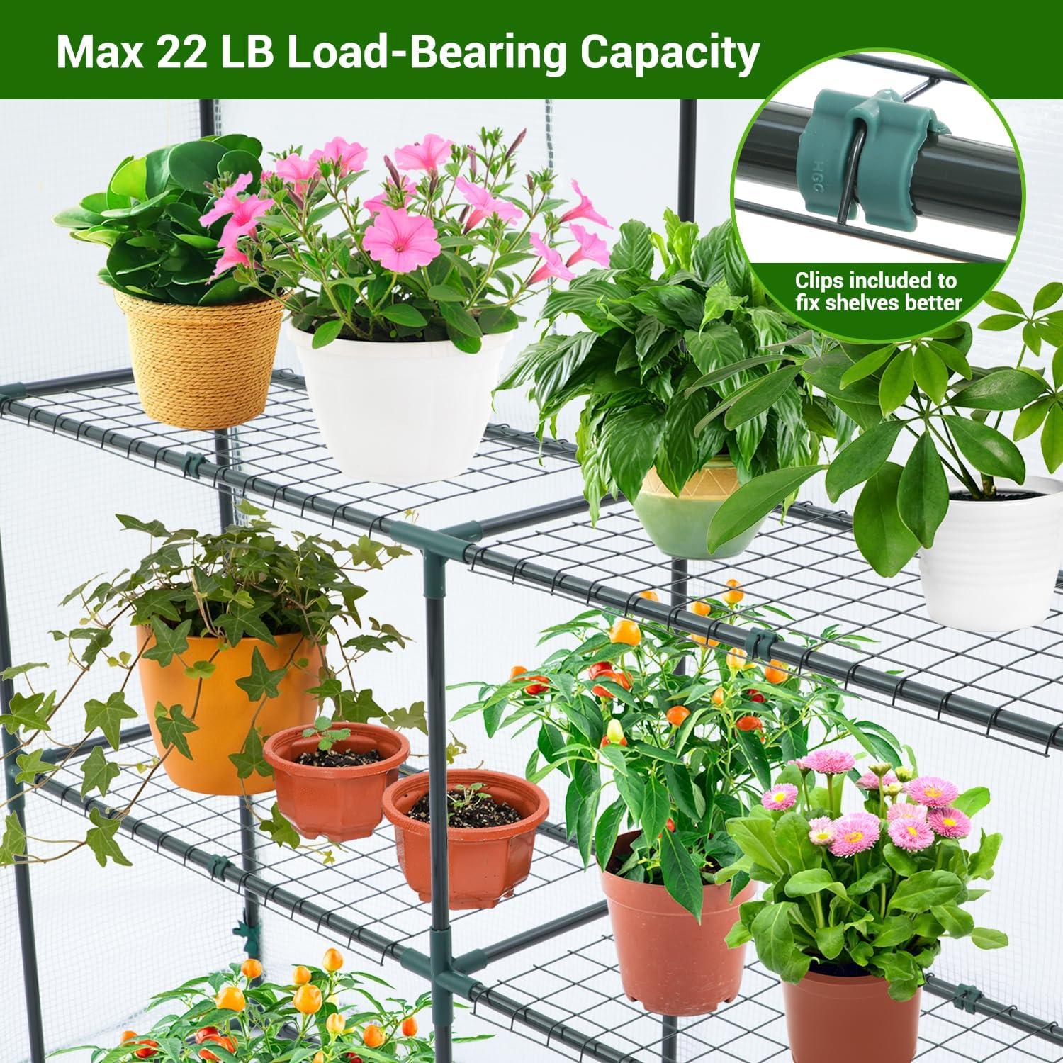 imageOhuhu Plastic Greenhouse for Outdoors Portable Walk in Plant Green House with Improved Transparent PVC Cover 3 Tiers 12 Shelves Stands Small Greenhouses Backyard Green Houses for Outside Heavy DutyWhite PE Cover