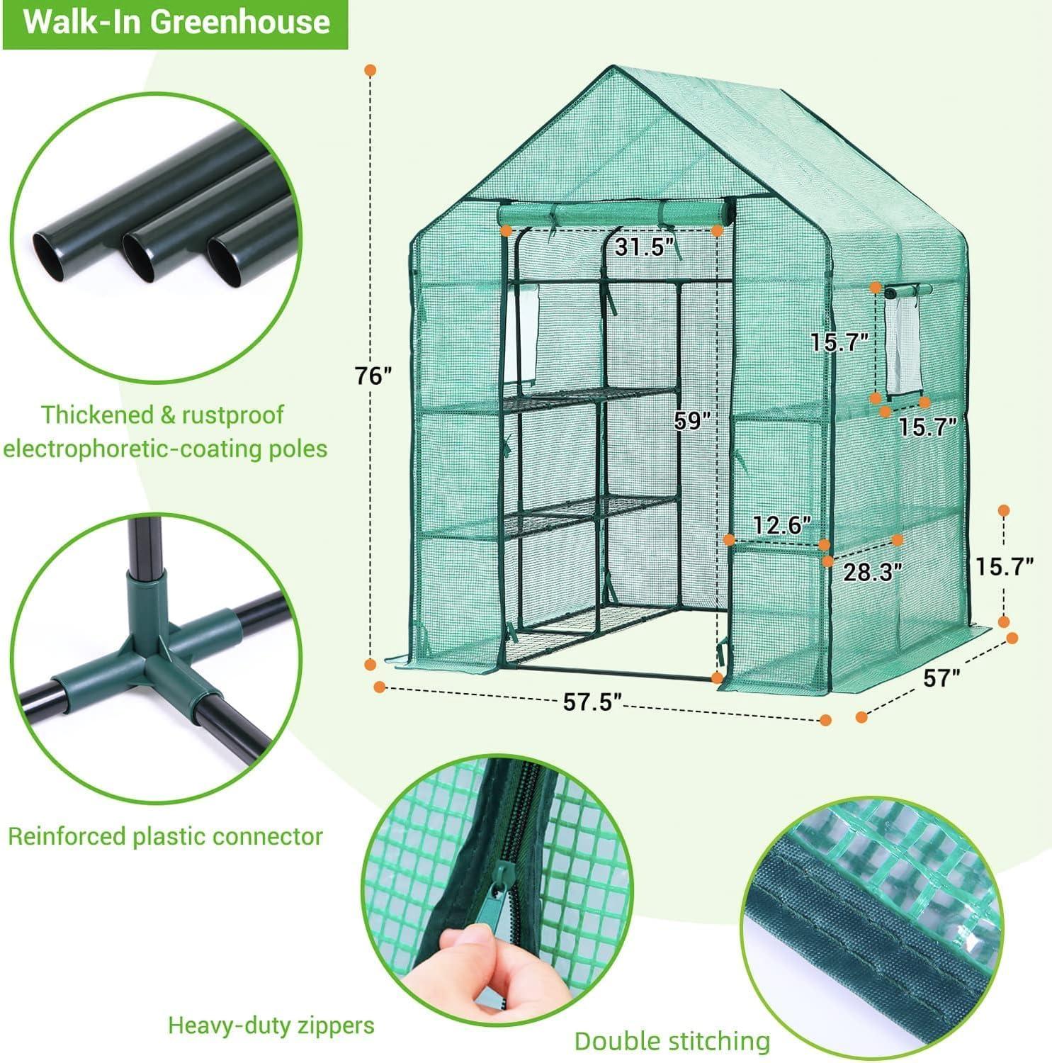 imageOhuhu Plastic Greenhouse for Outdoors Portable Walk in Plant Green House with Improved Transparent PVC Cover 3 Tiers 12 Shelves Stands Small Greenhouses Backyard Green Houses for Outside Heavy DutyPE Cover