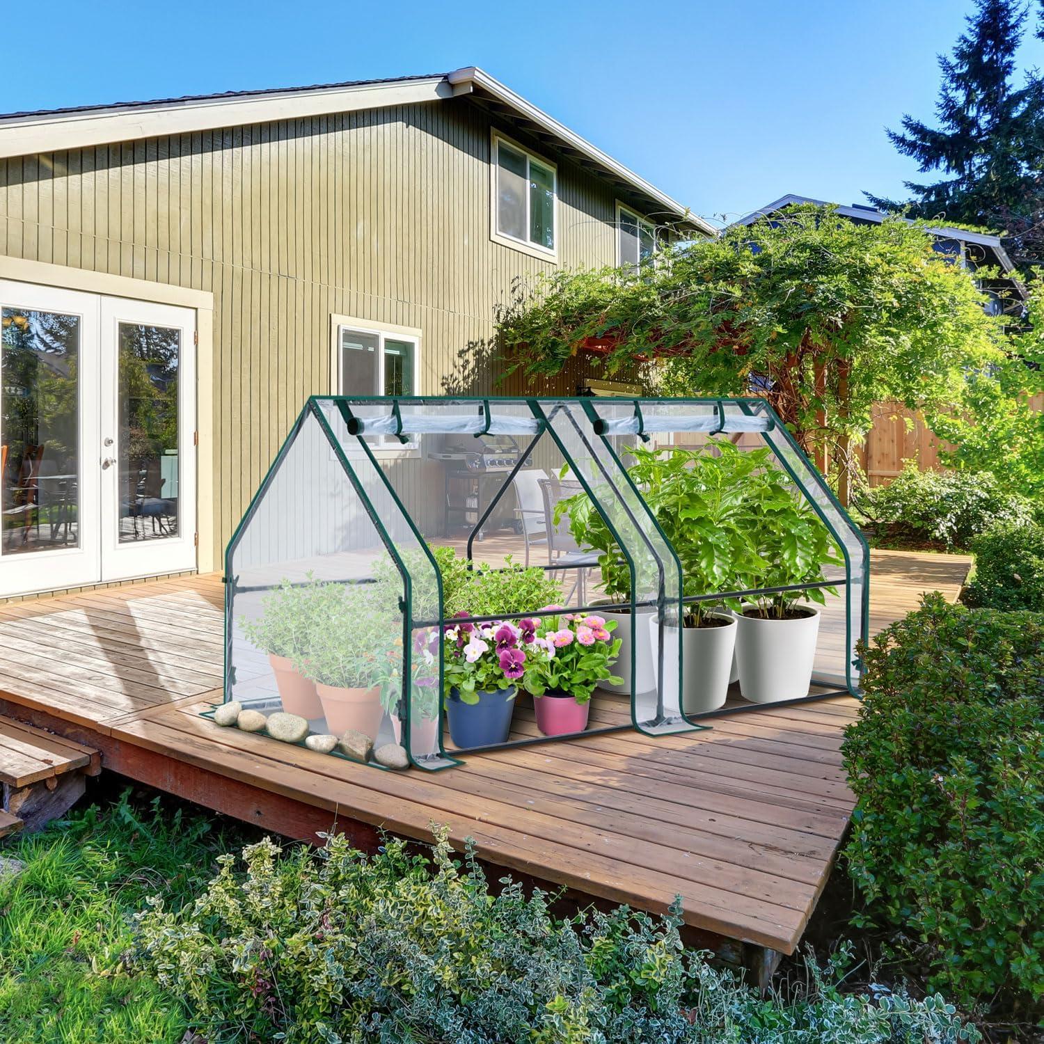 imageOhuhu Portable Mini Greenhouse 71quotx36quotx36quot Greenhouses for Outdoors with Dual Large Zipper Doors ampamp Ground Stakes Waterproof ampamp UV Protected Plastic Green House for Outside Garden Patio BackyardPVC